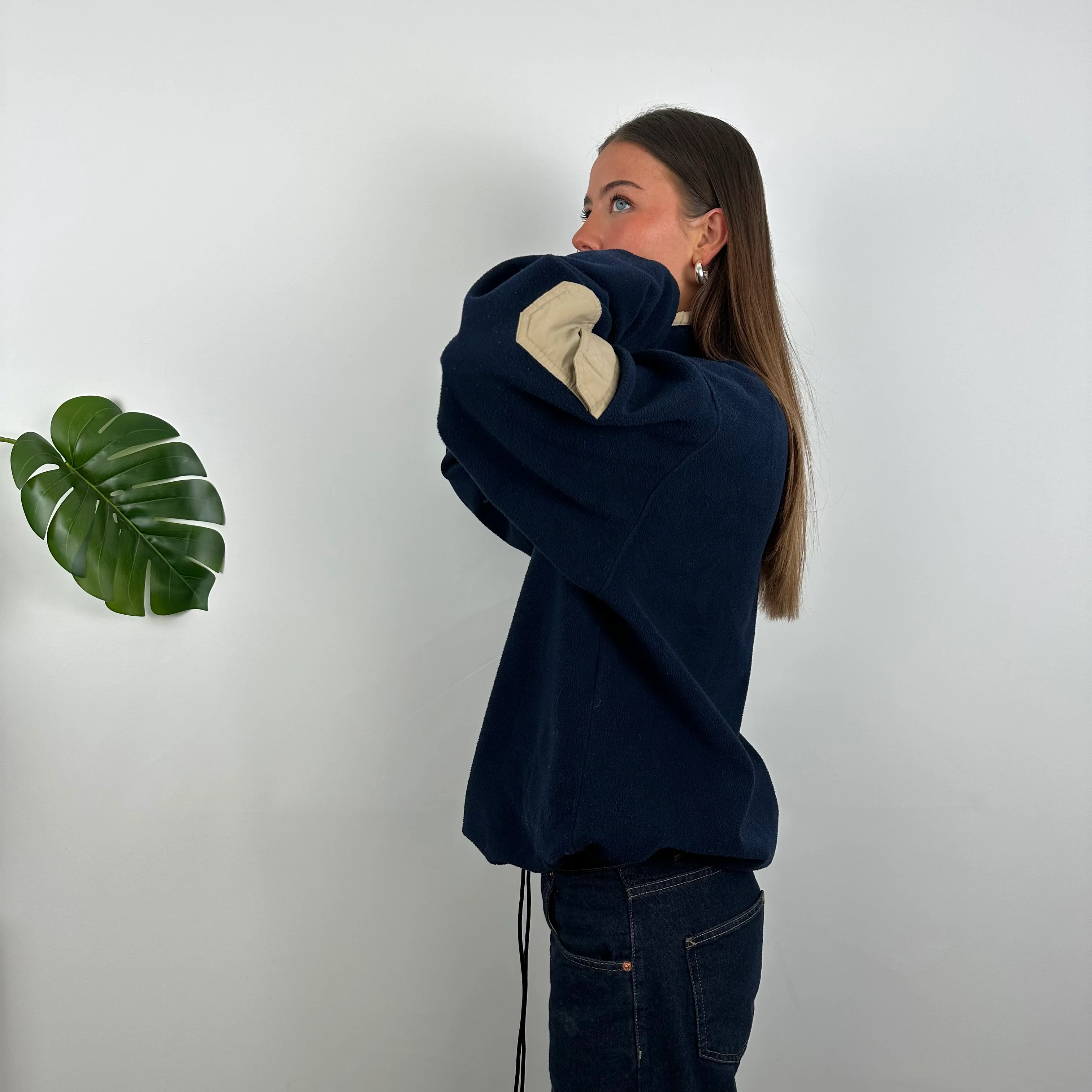 Tommy Hilfiger RARE Navy Embroidered Spell Out Teddy Bear Fleece Quarter Zip Sweatshirt (L) - Image 6