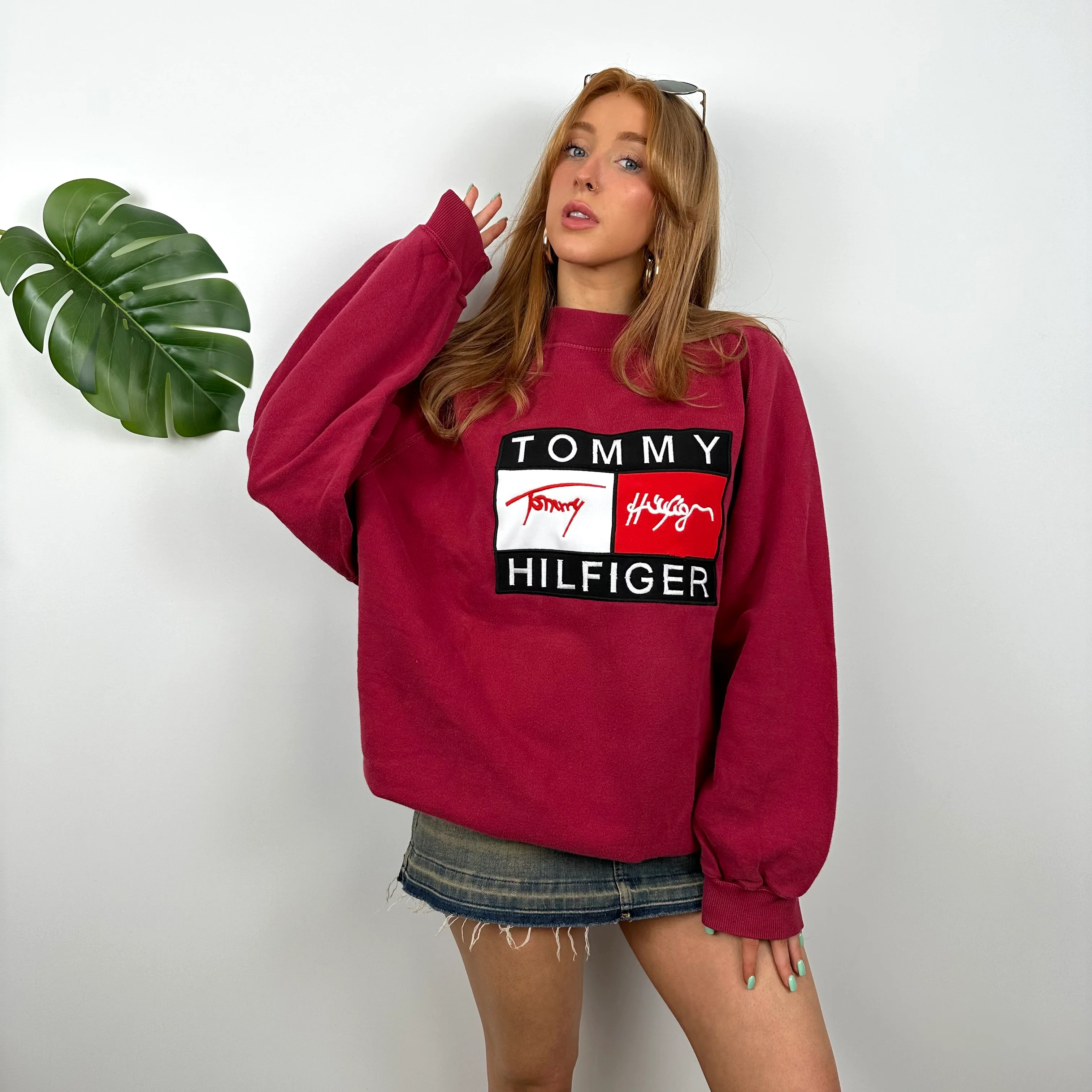 Tommy Hilfiger RARE Red Embroidered Spell Out Sweatshirt (XL) - Image 3