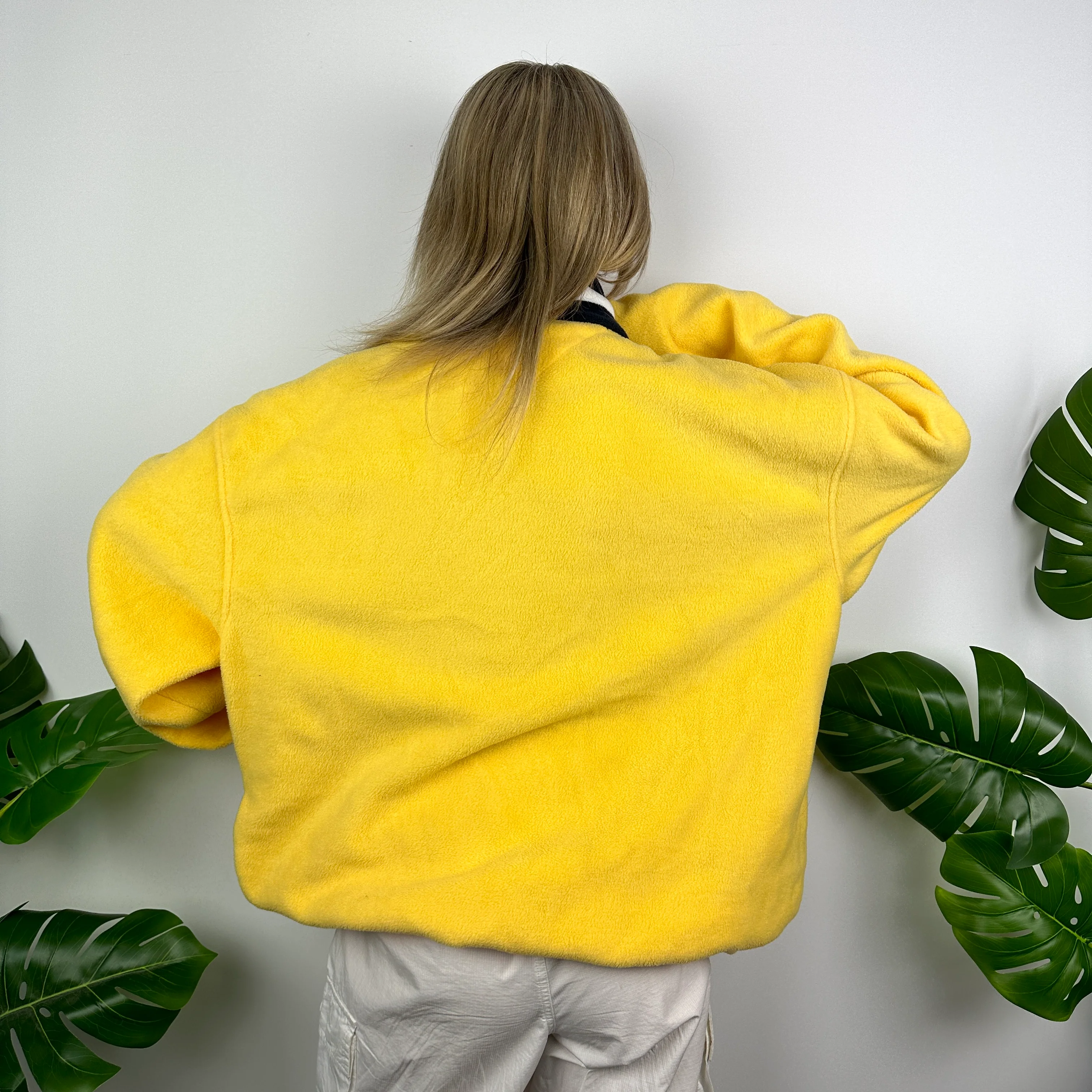Tommy Hilfiger Yellow Embroidered Spell Out Teddy Bear Fleece Quarter Zip Sweatshirt (L) - Image 4