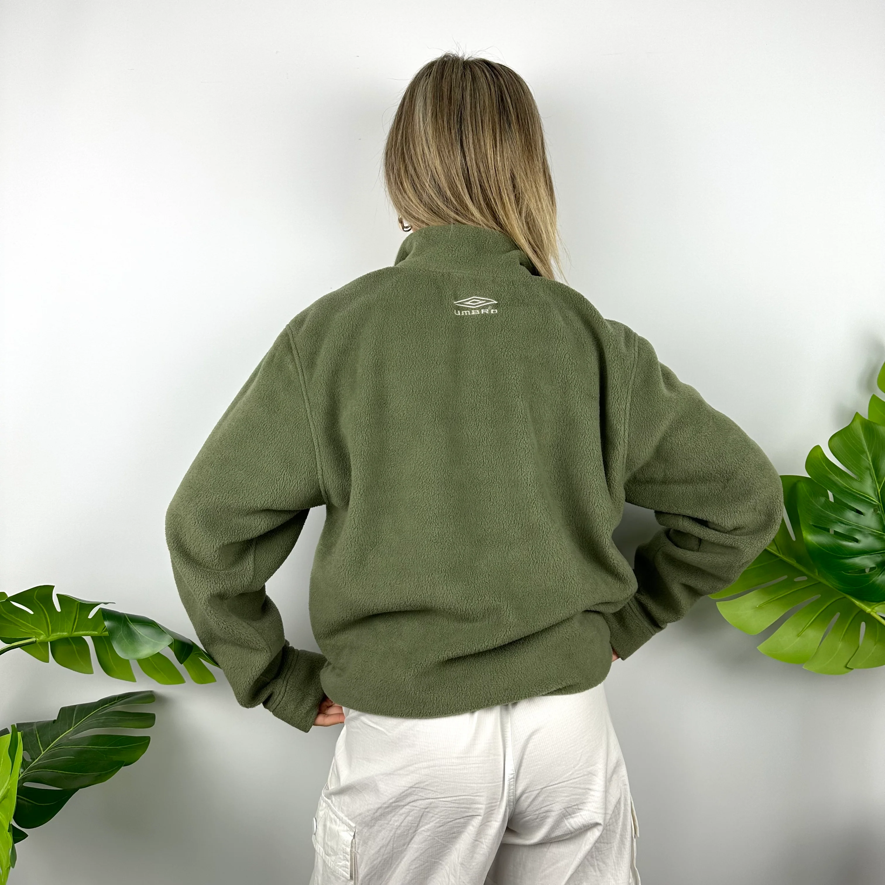 Umbro Green Embroidered Spell Out Teddy Bear Fleece Quarter Zip Sweatshirt (M) - Image 5