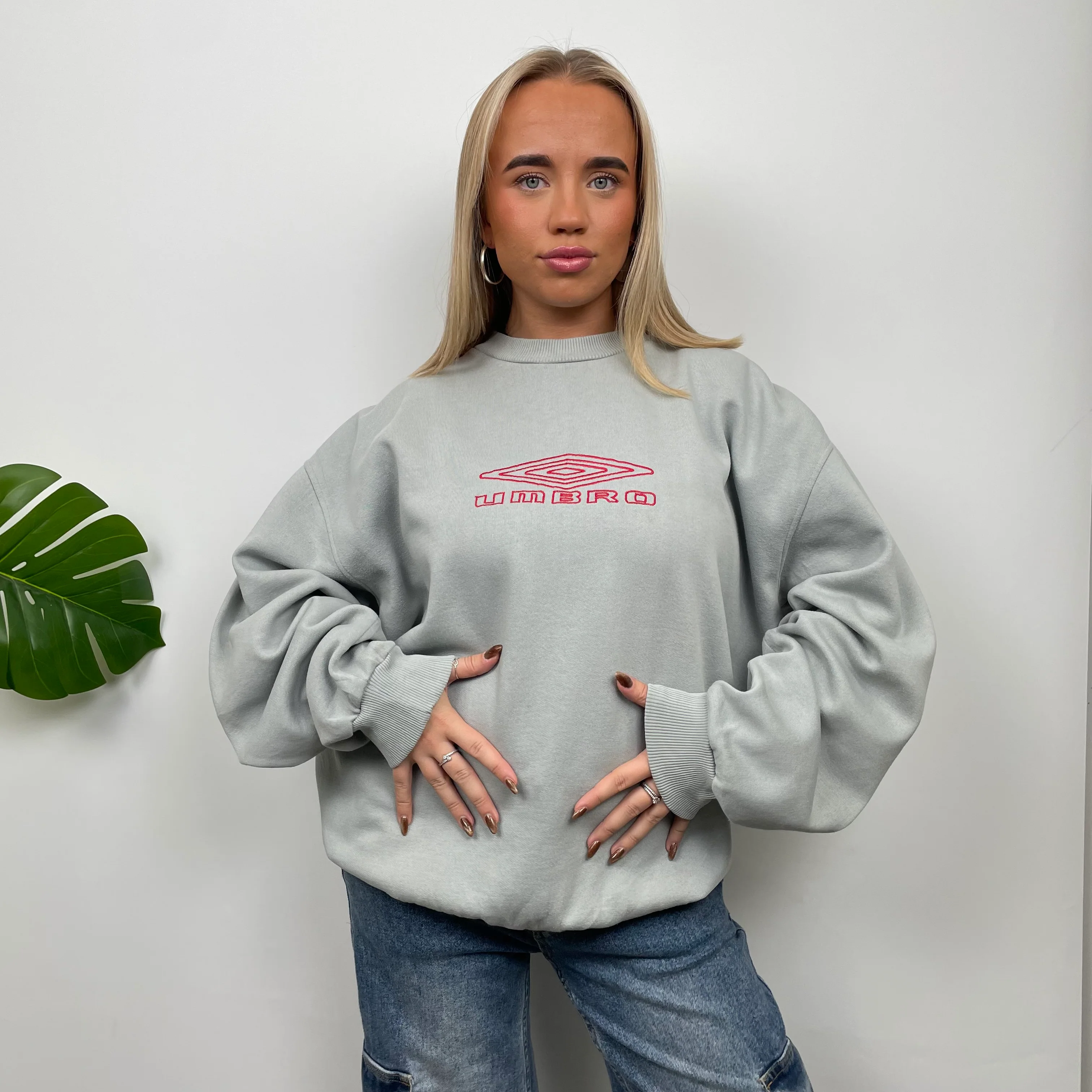 Umbro Grey Green Embroidered Spell Out Sweatshirt (L)