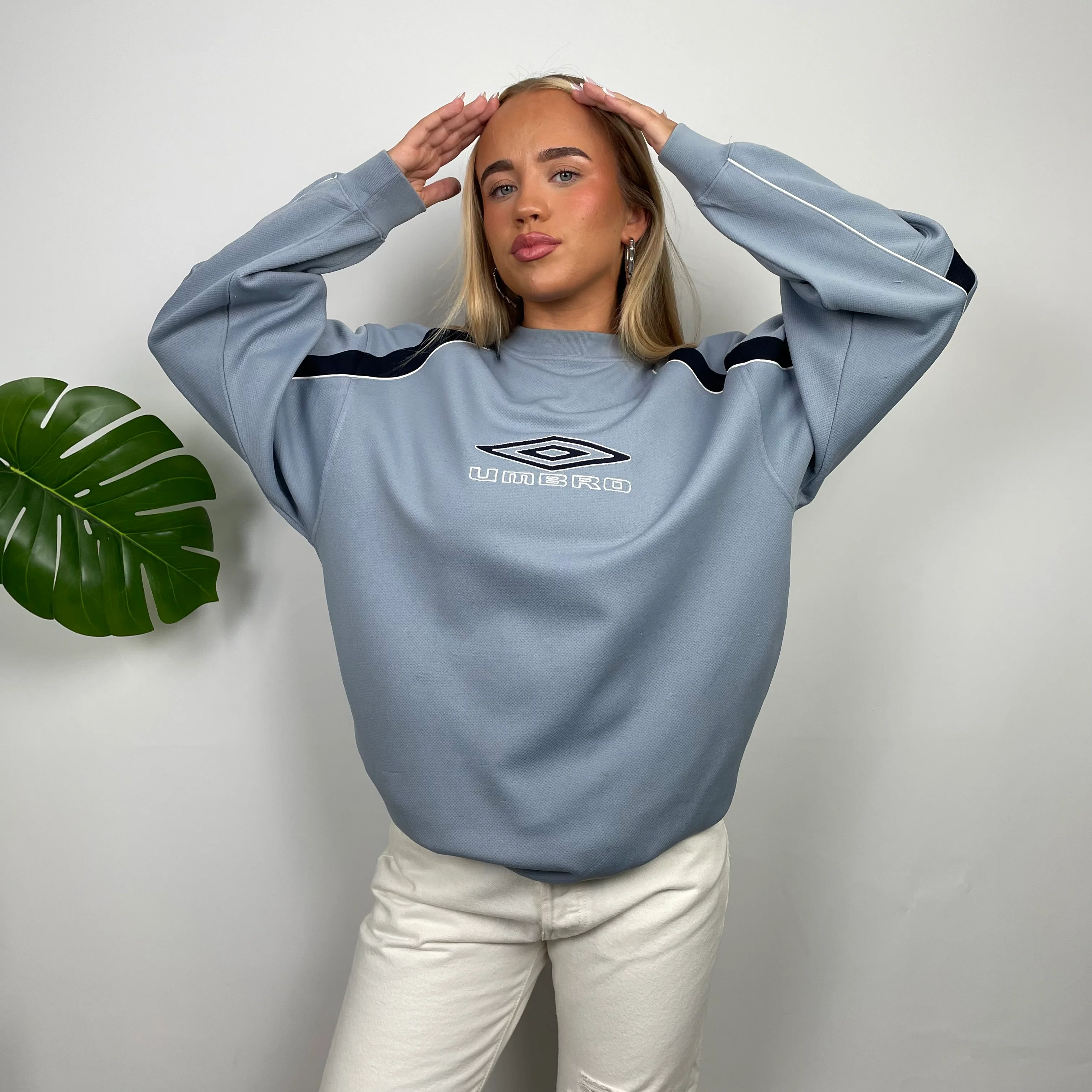 Umbro RARE Baby Blue Embroidered Spell Out Sweatshirt (L) - Image 6