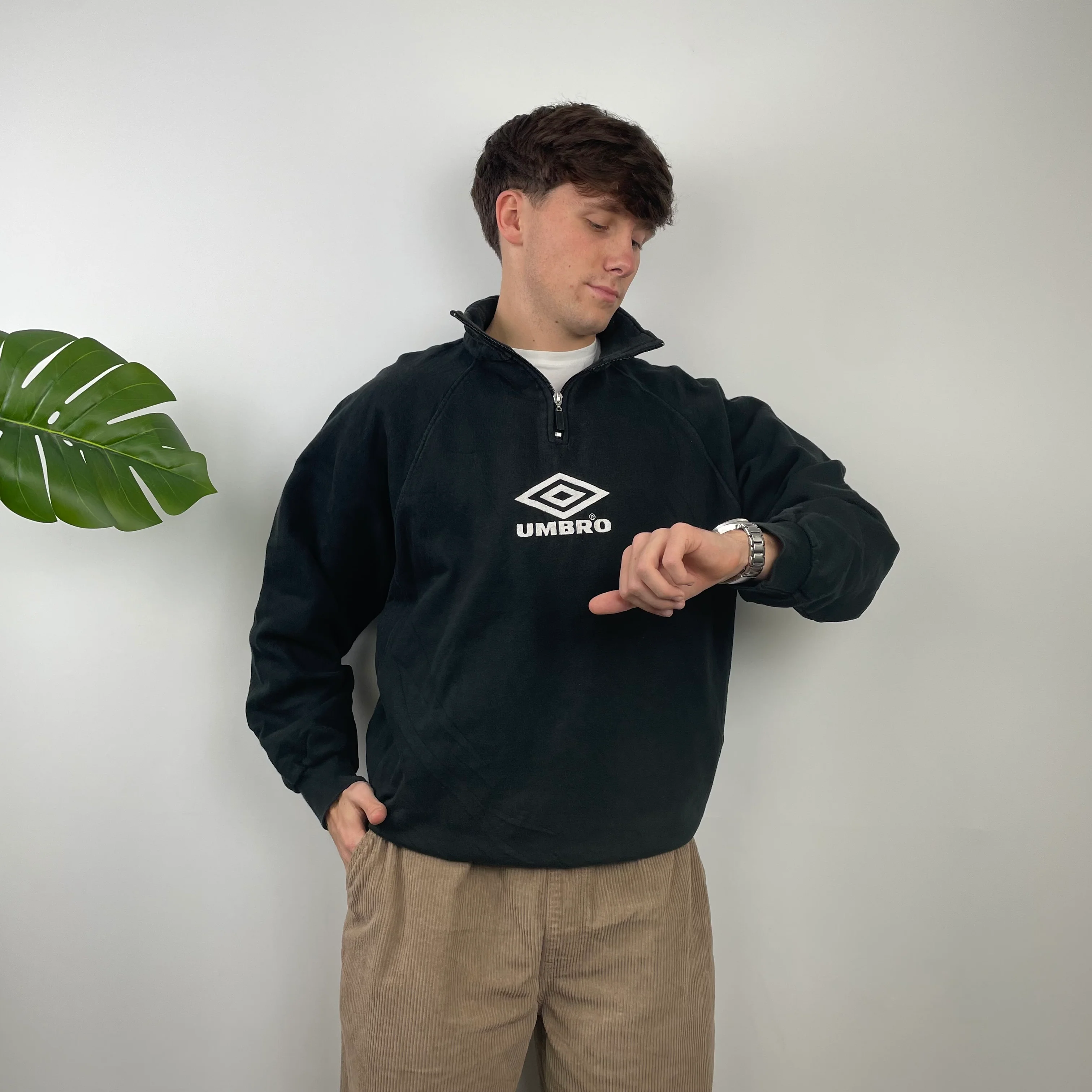 Umbro RARE Black Embroidered Spell Out Quarter Zip Sweatshirt (M) - Image 3