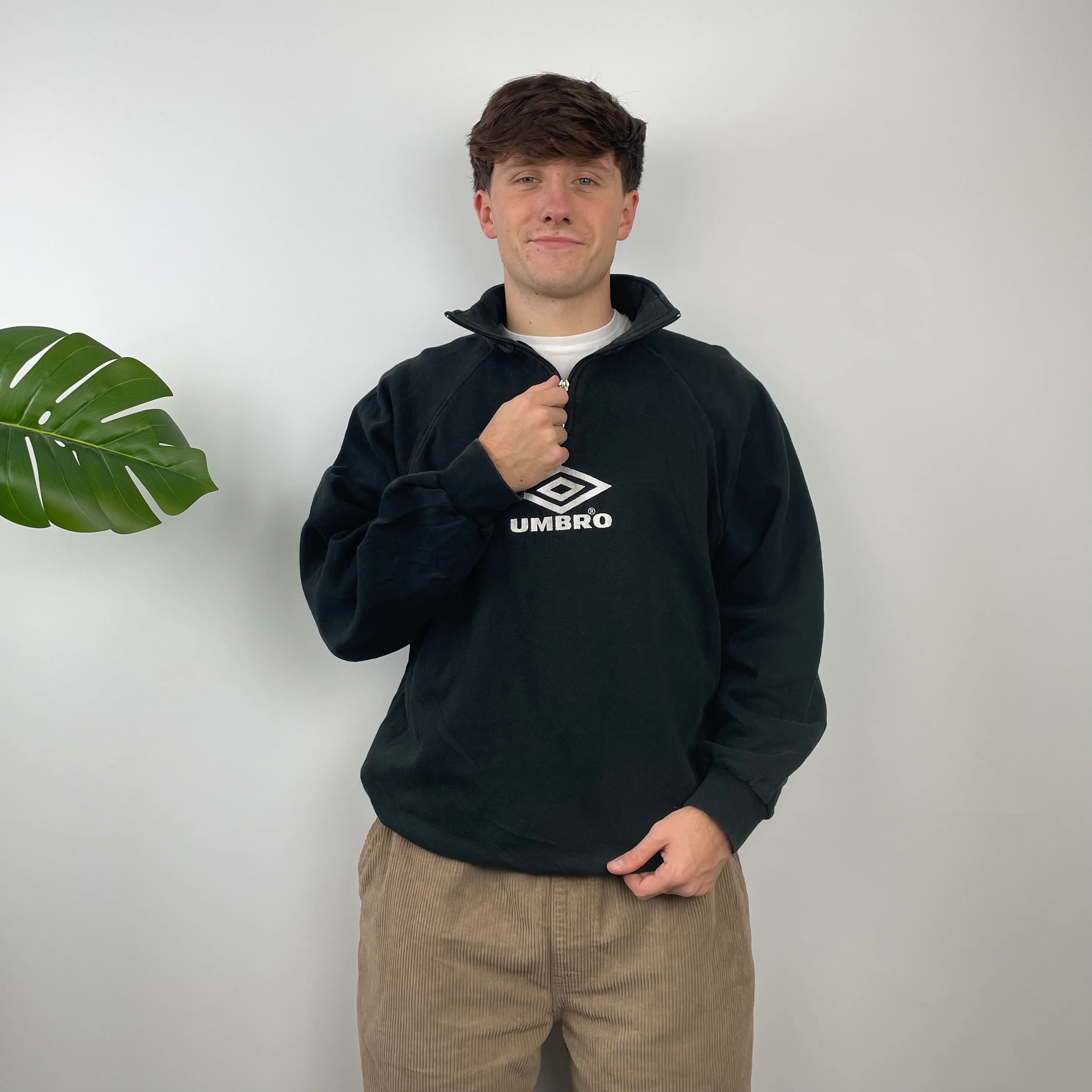 Umbro RARE Black Embroidered Spell Out Quarter Zip Sweatshirt (M) - Image 4