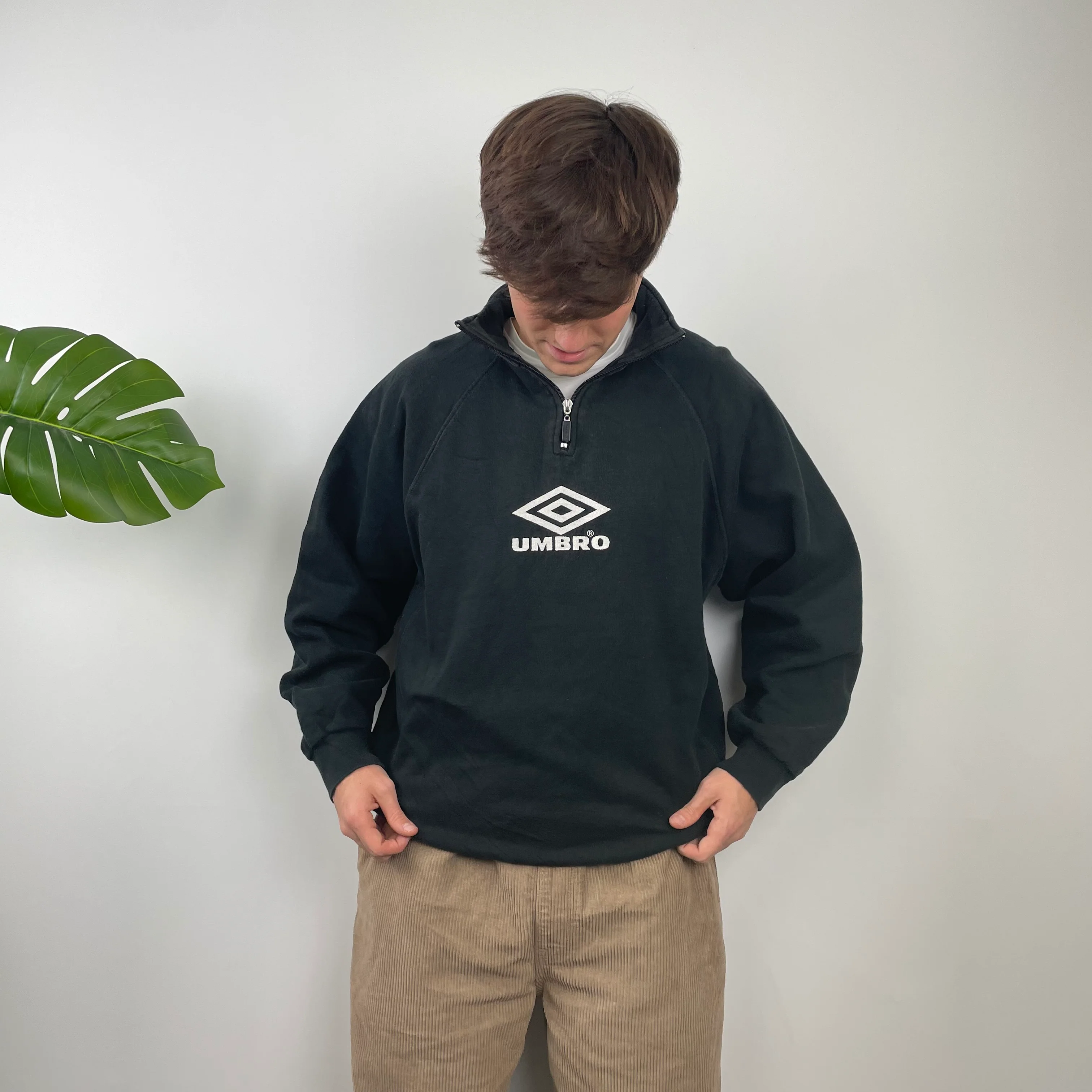Umbro RARE Black Embroidered Spell Out Quarter Zip Sweatshirt (M) - Image 5