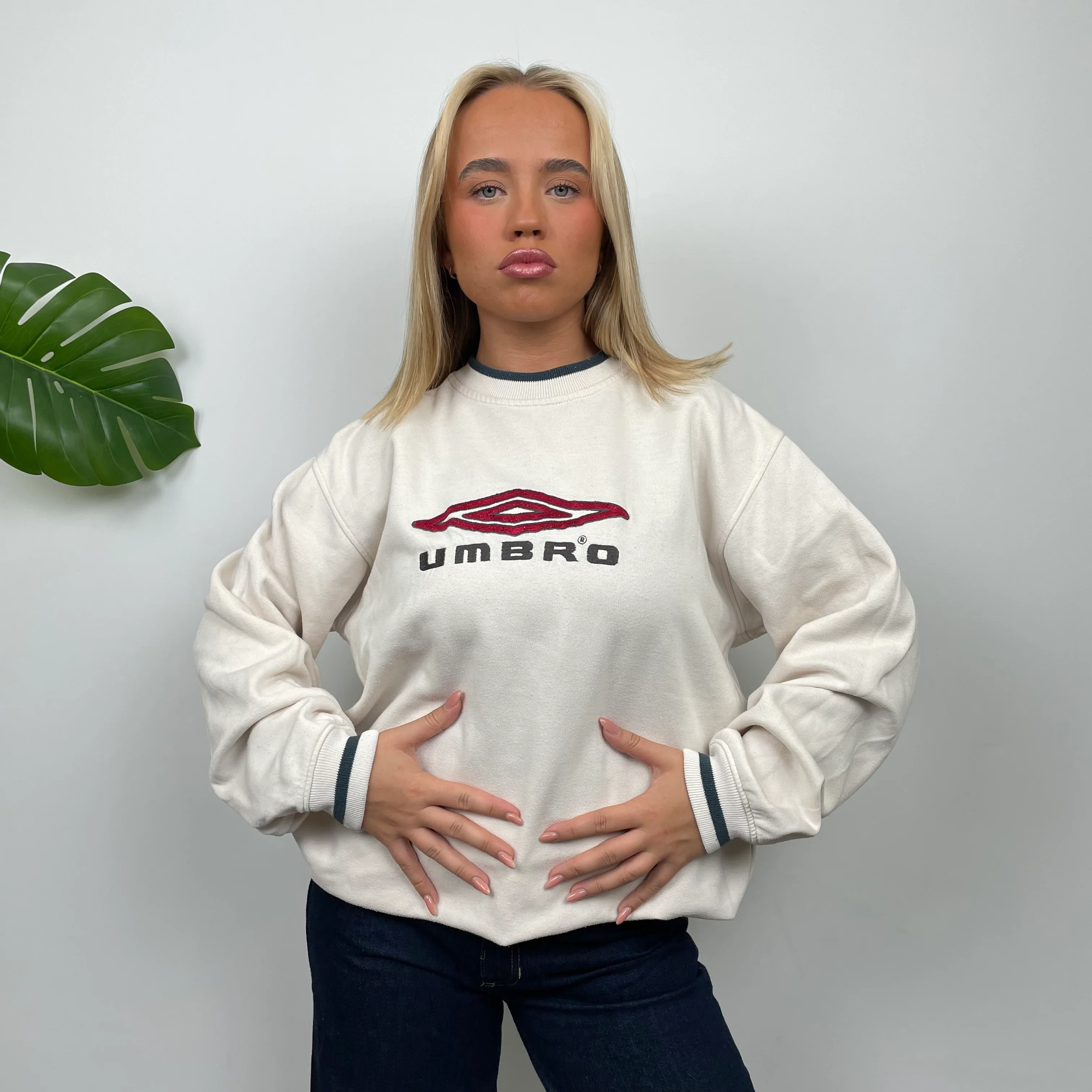 Umbro RARE Cream Embroidered Spell Out Sweatshirt (L) - Image 2
