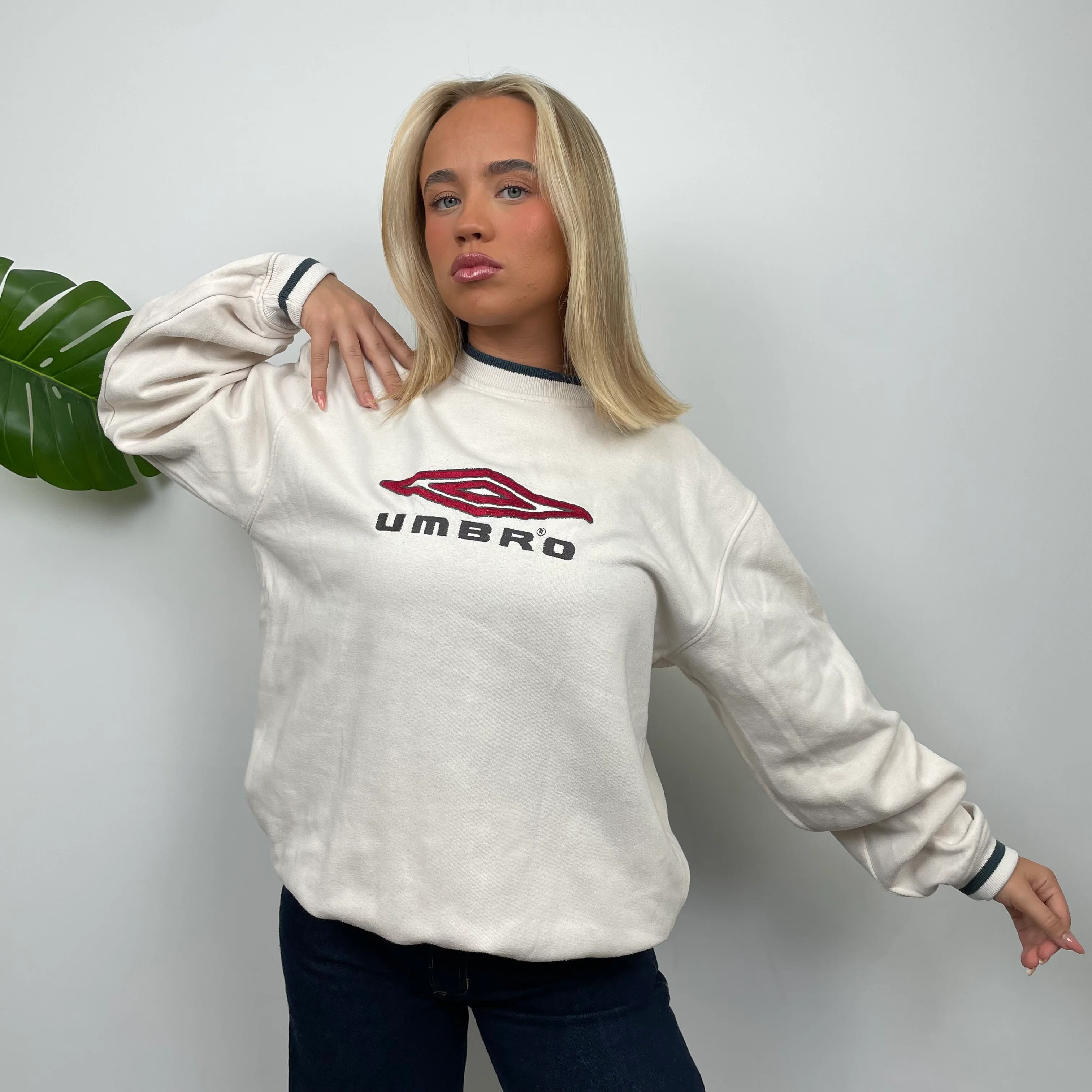 Umbro RARE Cream Embroidered Spell Out Sweatshirt (L) - Image 3