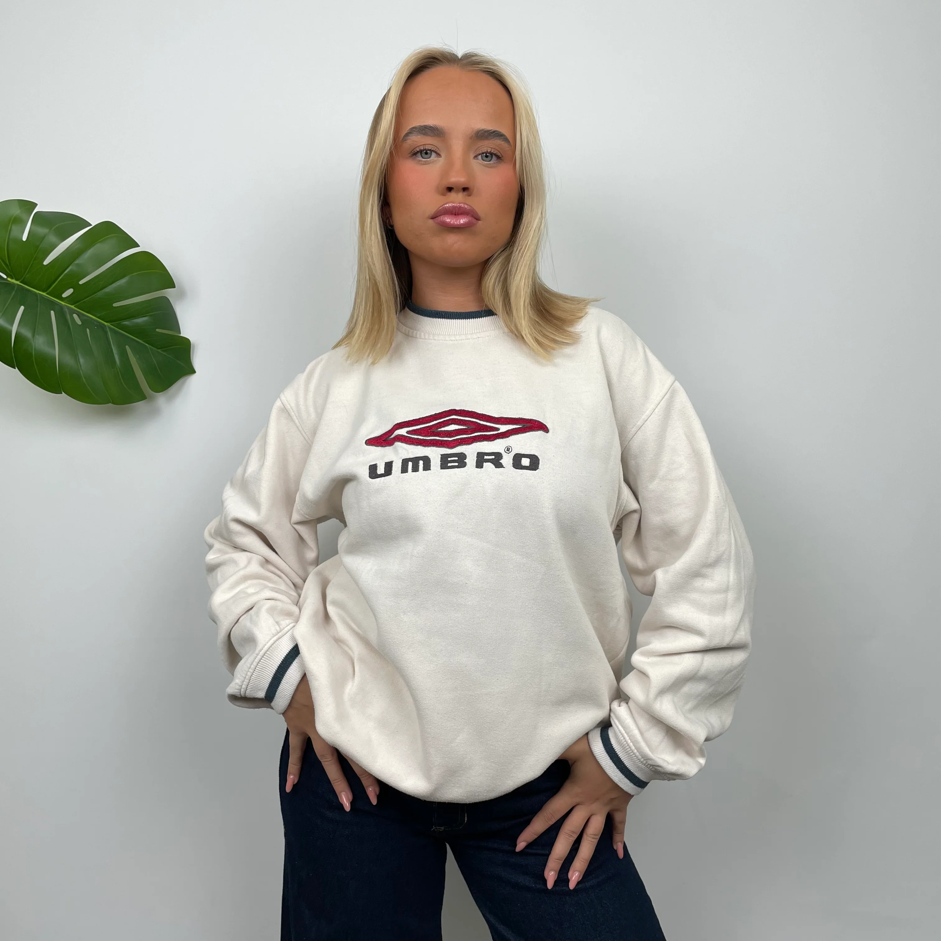 Umbro RARE Cream Embroidered Spell Out Sweatshirt (L) - Image 5