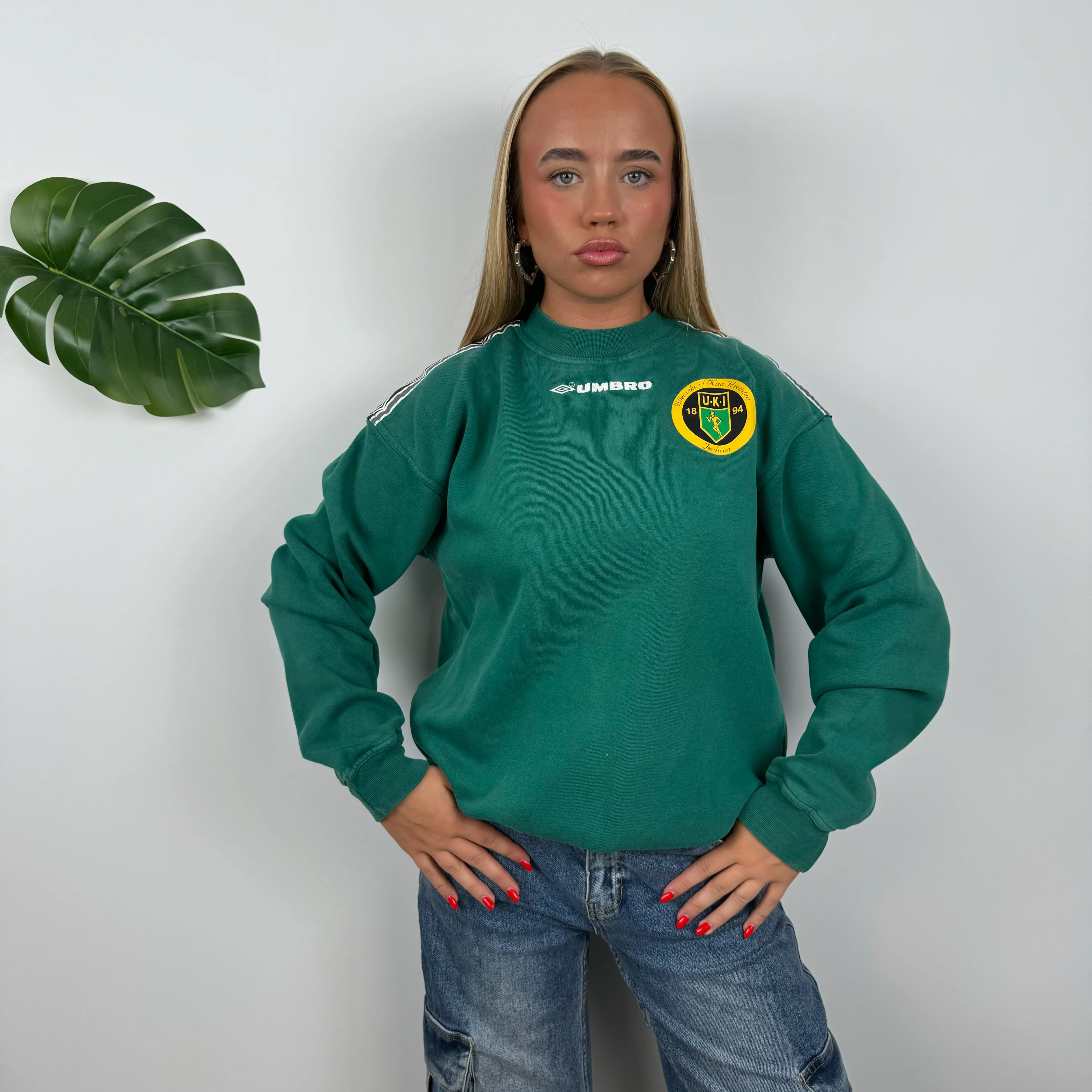 Umbro RARE Green Embroidered Spell Out Sweatshirt (S) - Image 2
