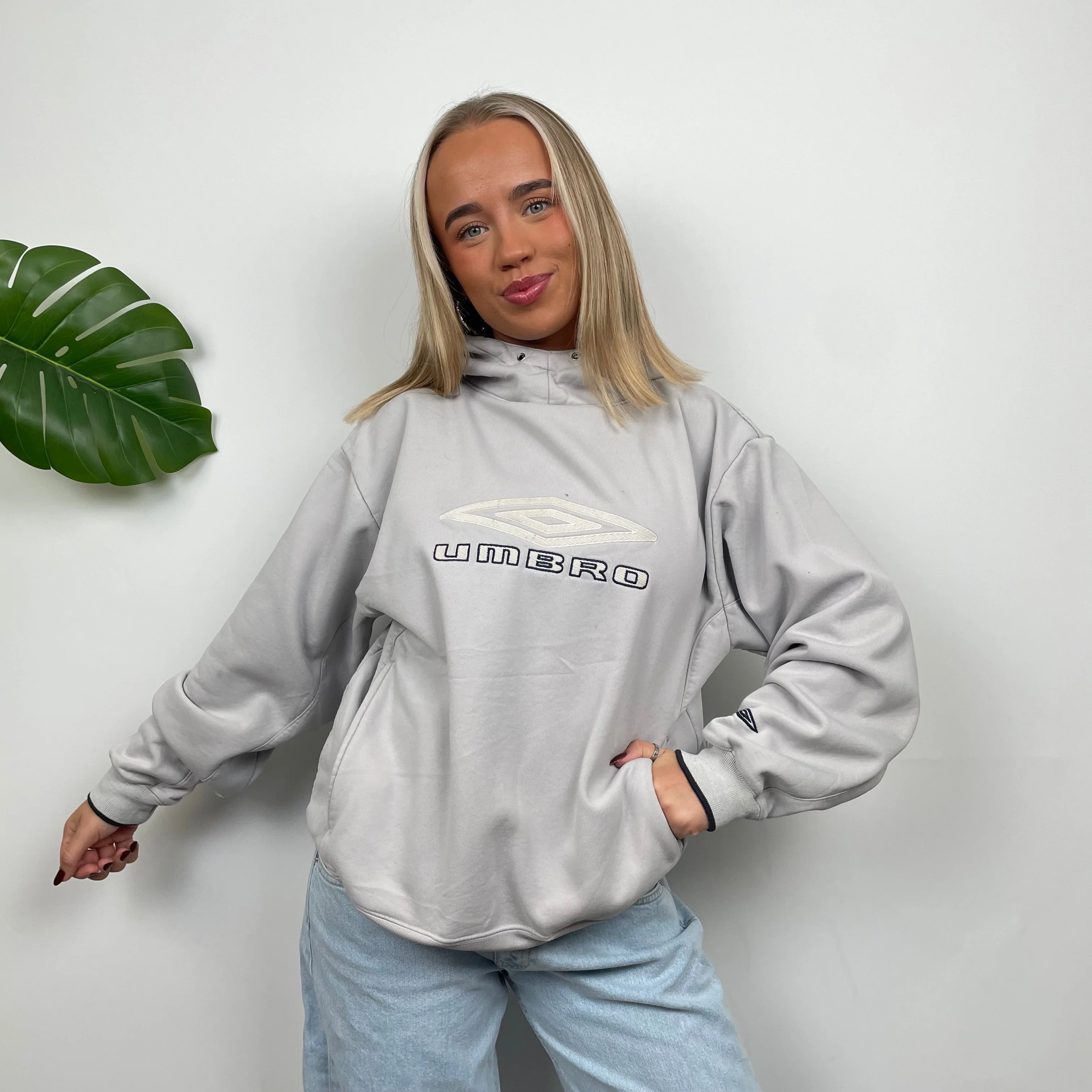 Umbro RARE Grey Embroidered Spell Out Hoodie (M) - Image 3