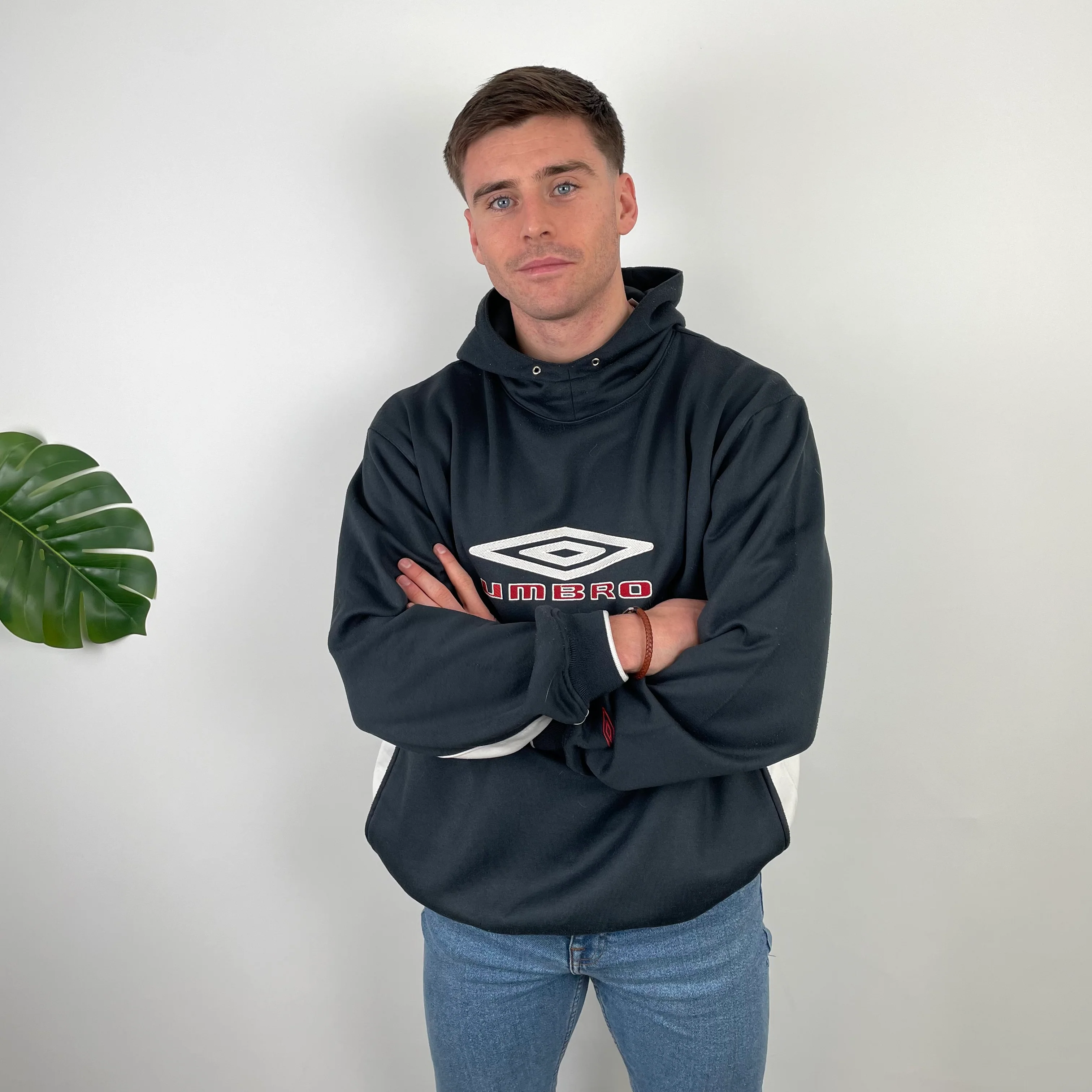 Umbro RARE Navy Embroidered Spell Out Hoodie (XL) - Image 2