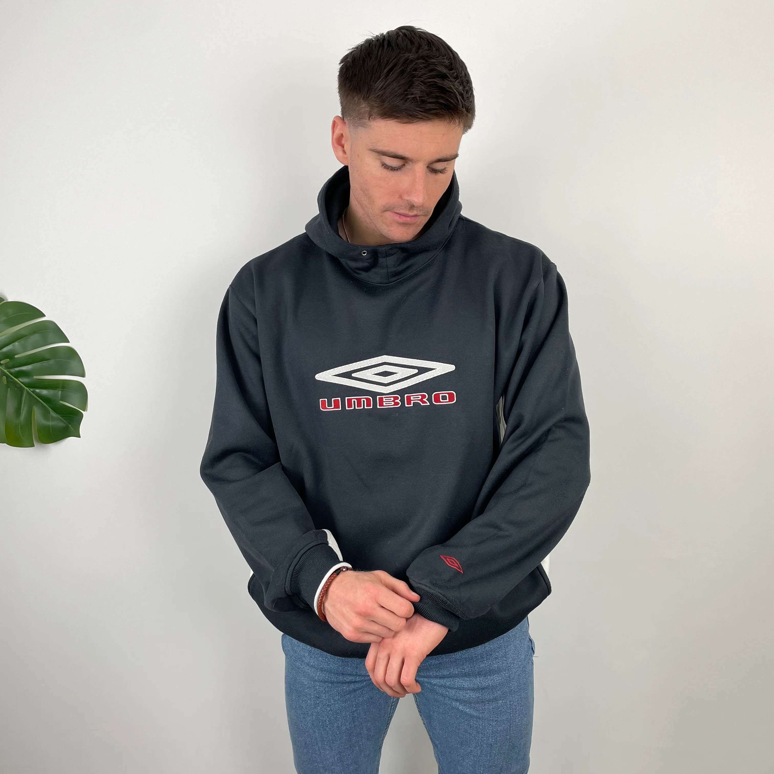 Umbro RARE Navy Embroidered Spell Out Hoodie (XL) - Image 5