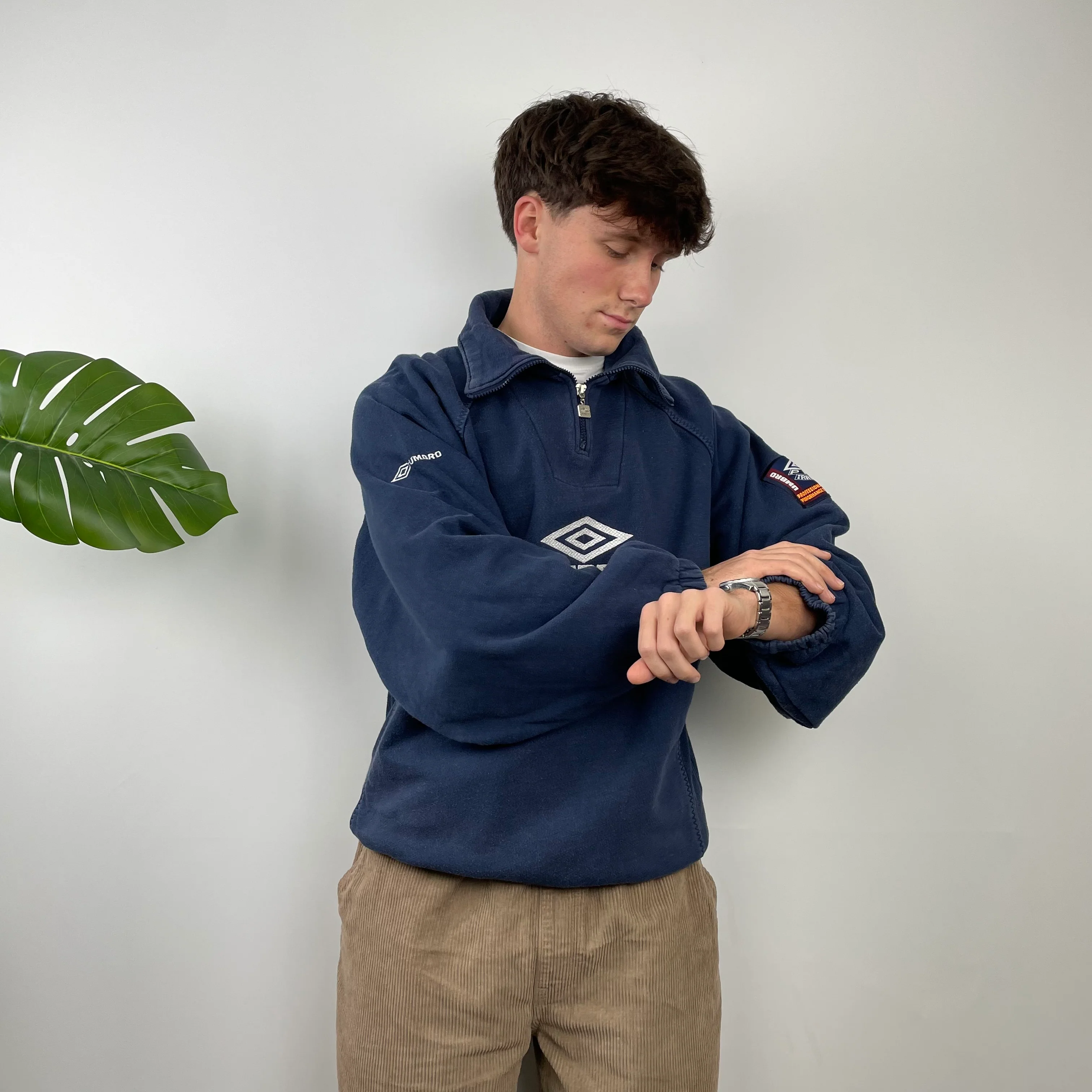 Umbro RARE Navy Embroidered Spell Out Quarter Zip Sweatshirt (L) - Image 6