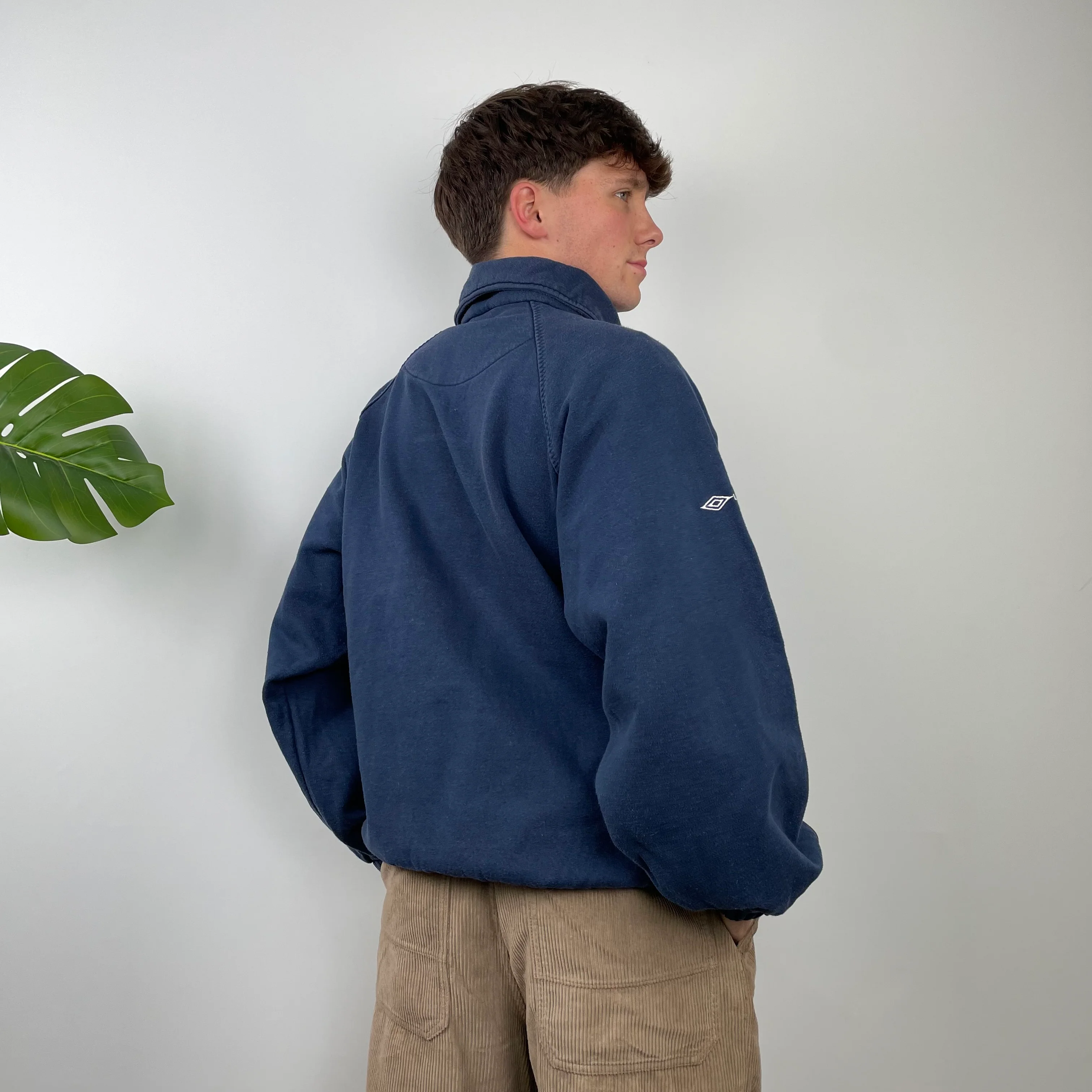 Umbro RARE Navy Embroidered Spell Out Quarter Zip Sweatshirt (L) - Image 8