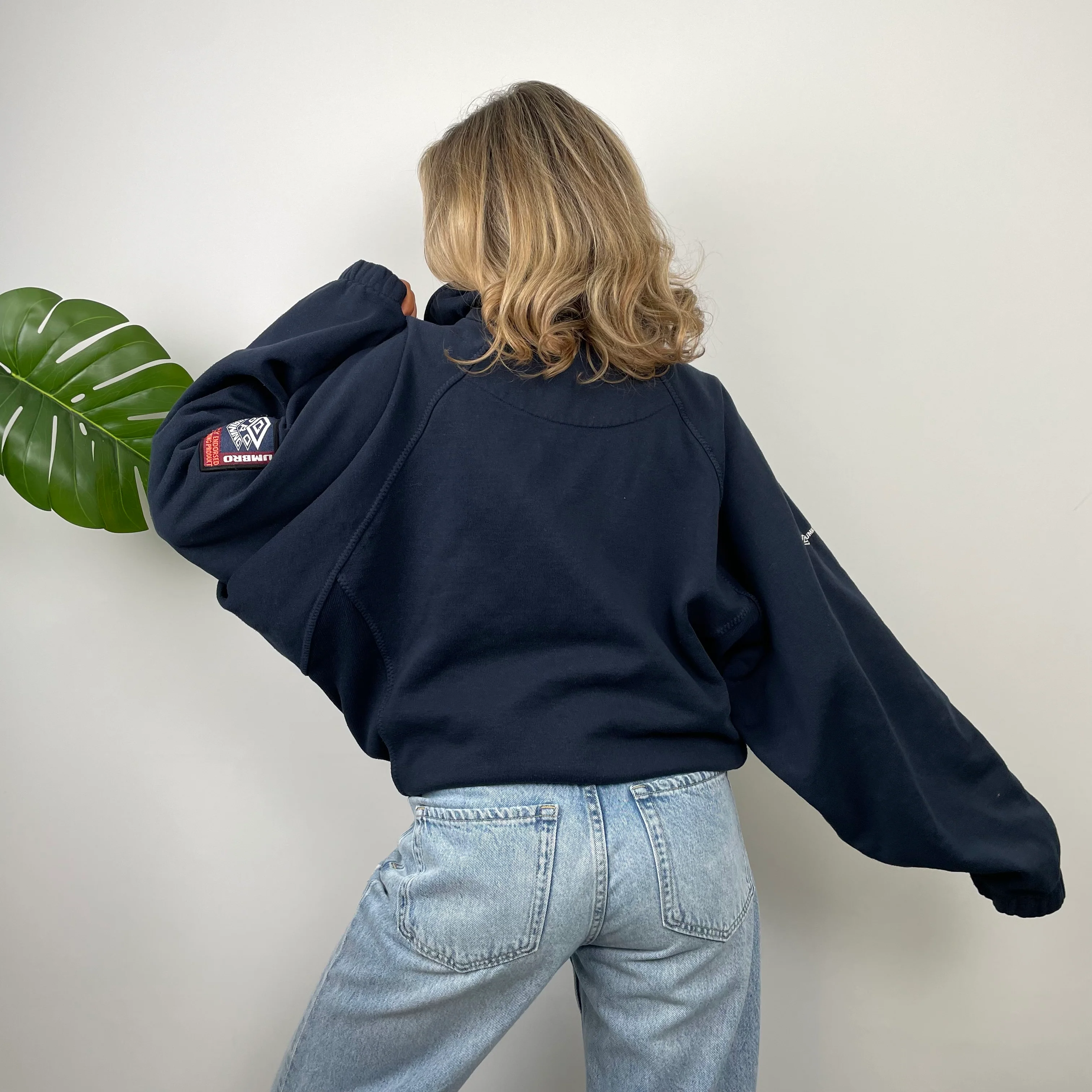 Umbro RARE Navy Embroidered Spell Out Quarter Zip Sweatshirt (XL) - Image 6