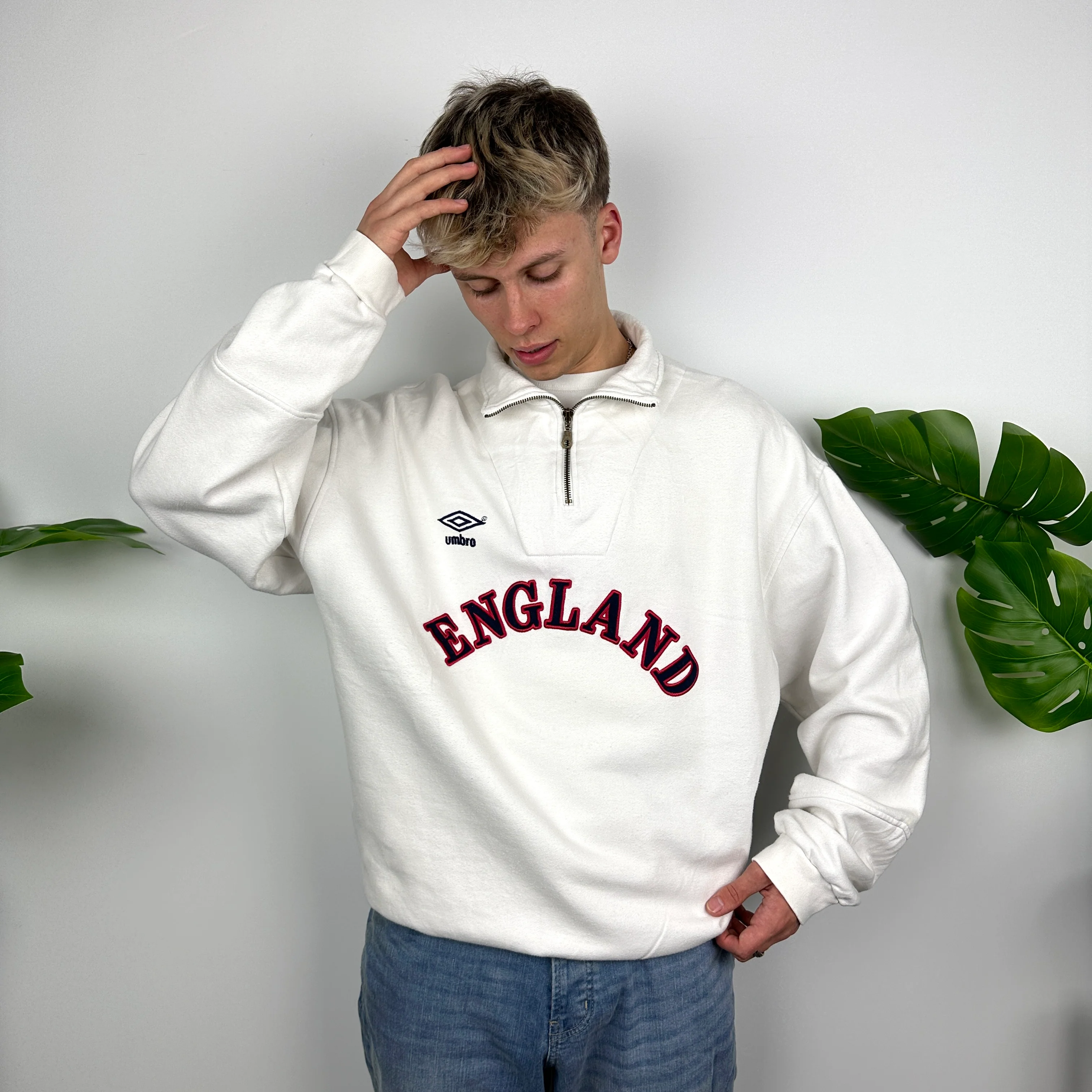 Umbro X England RARE White Embroidered Spell Out Quarter Zip Sweatshirt (XL) - Image 6