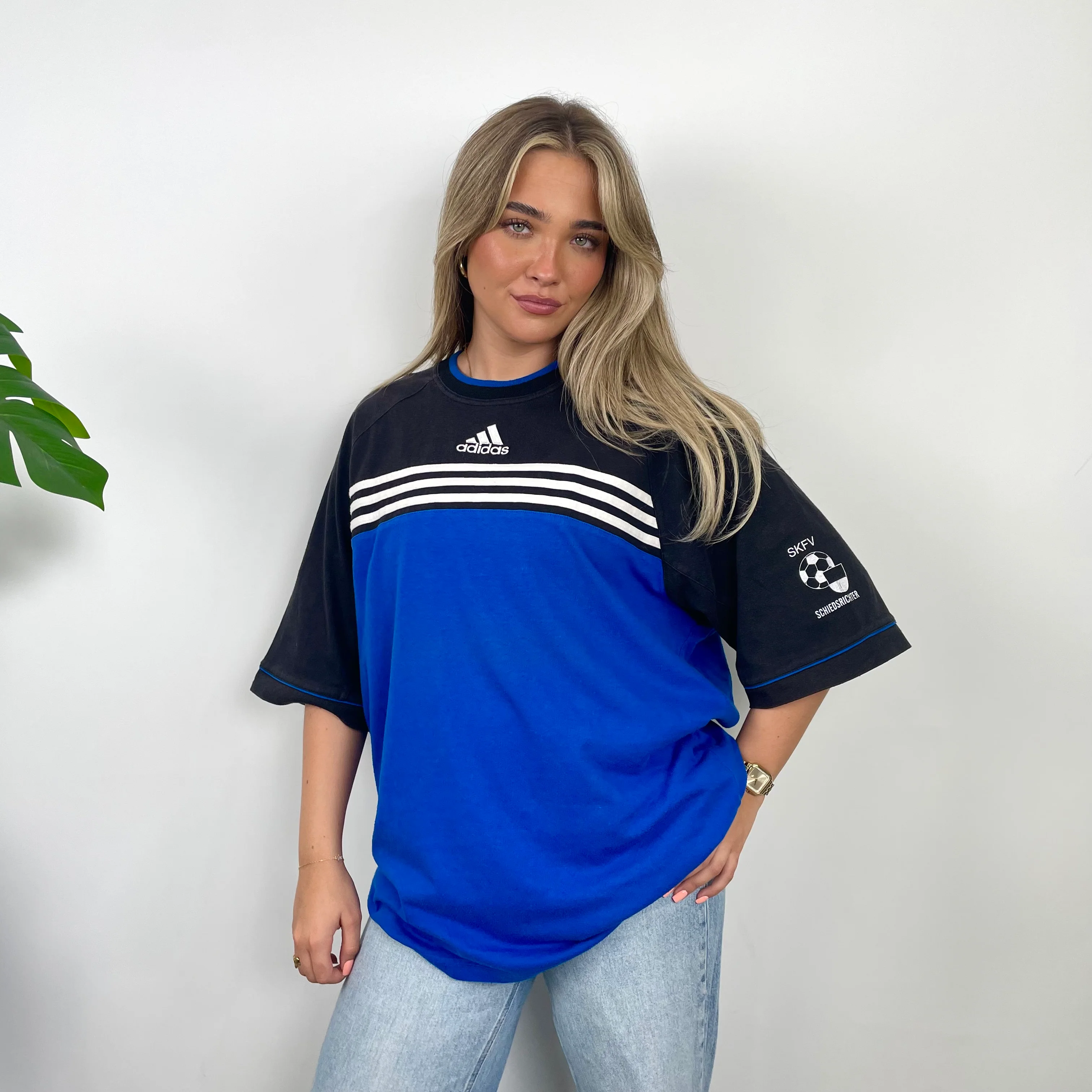 Adidas RARE Black & Blue Embroidered Spell Out T Shirt (XL)
