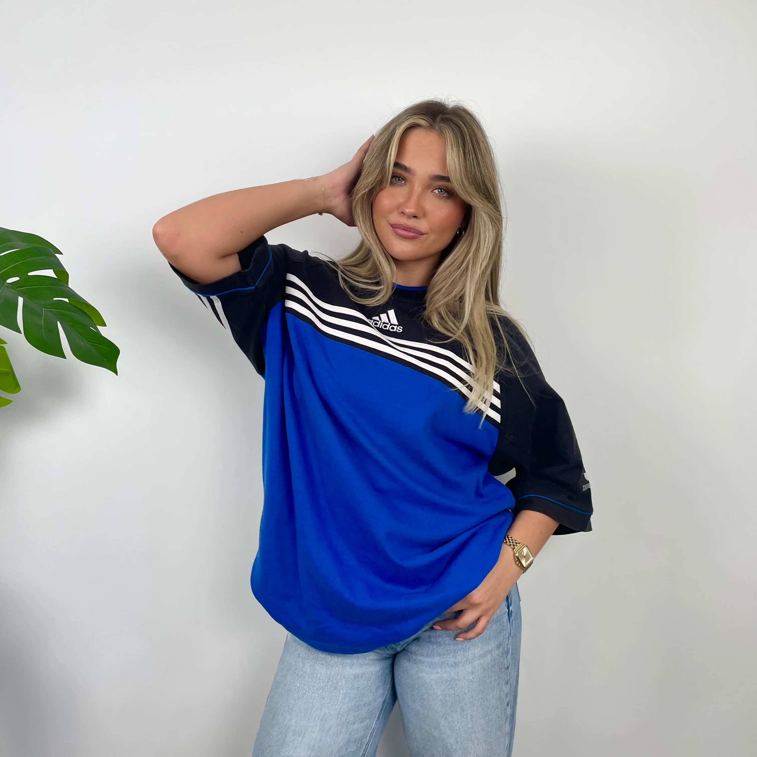 Adidas RARE Black & Blue Embroidered Spell Out T Shirt (XL) - Image 2