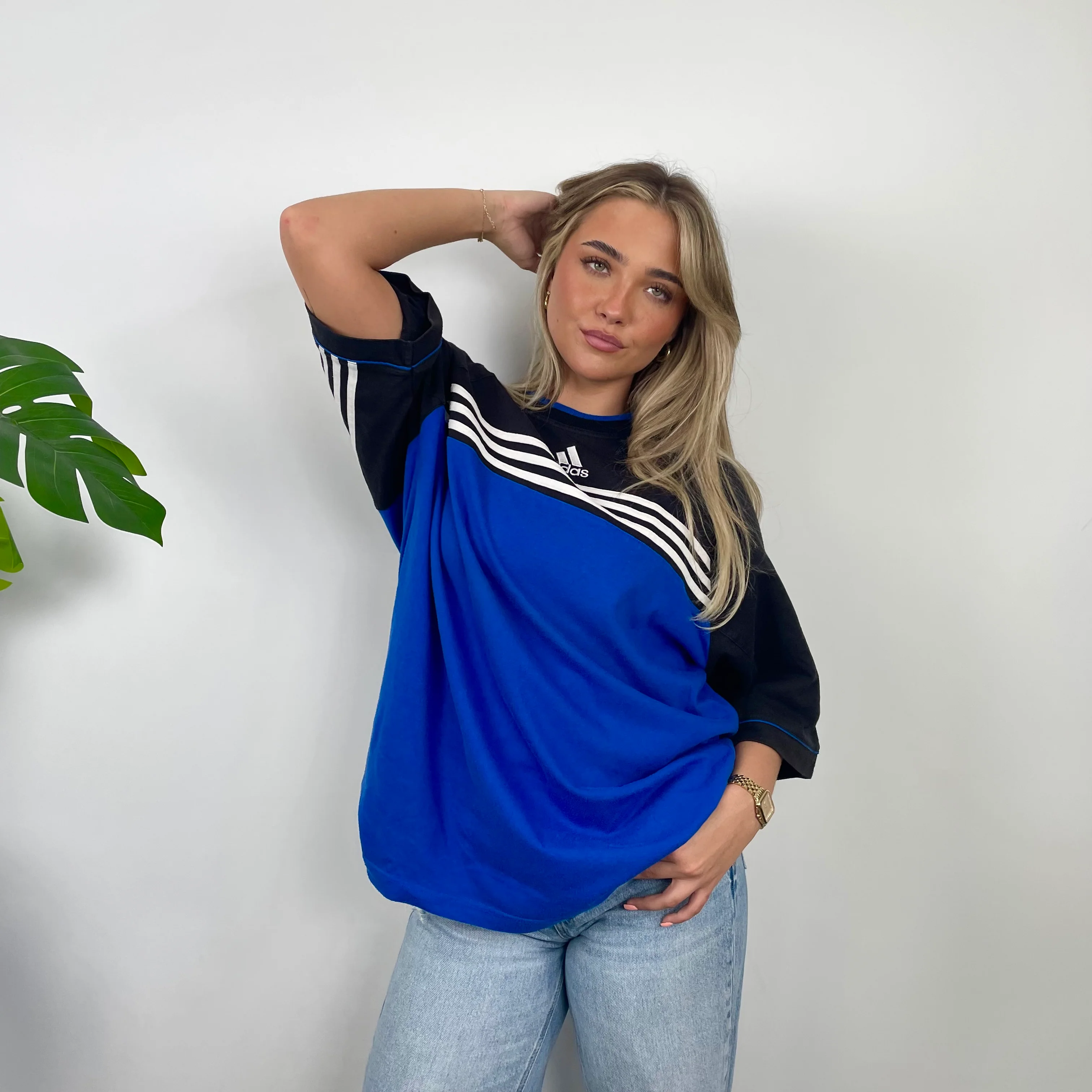 Adidas RARE Black & Blue Embroidered Spell Out T Shirt (XL) - Image 3