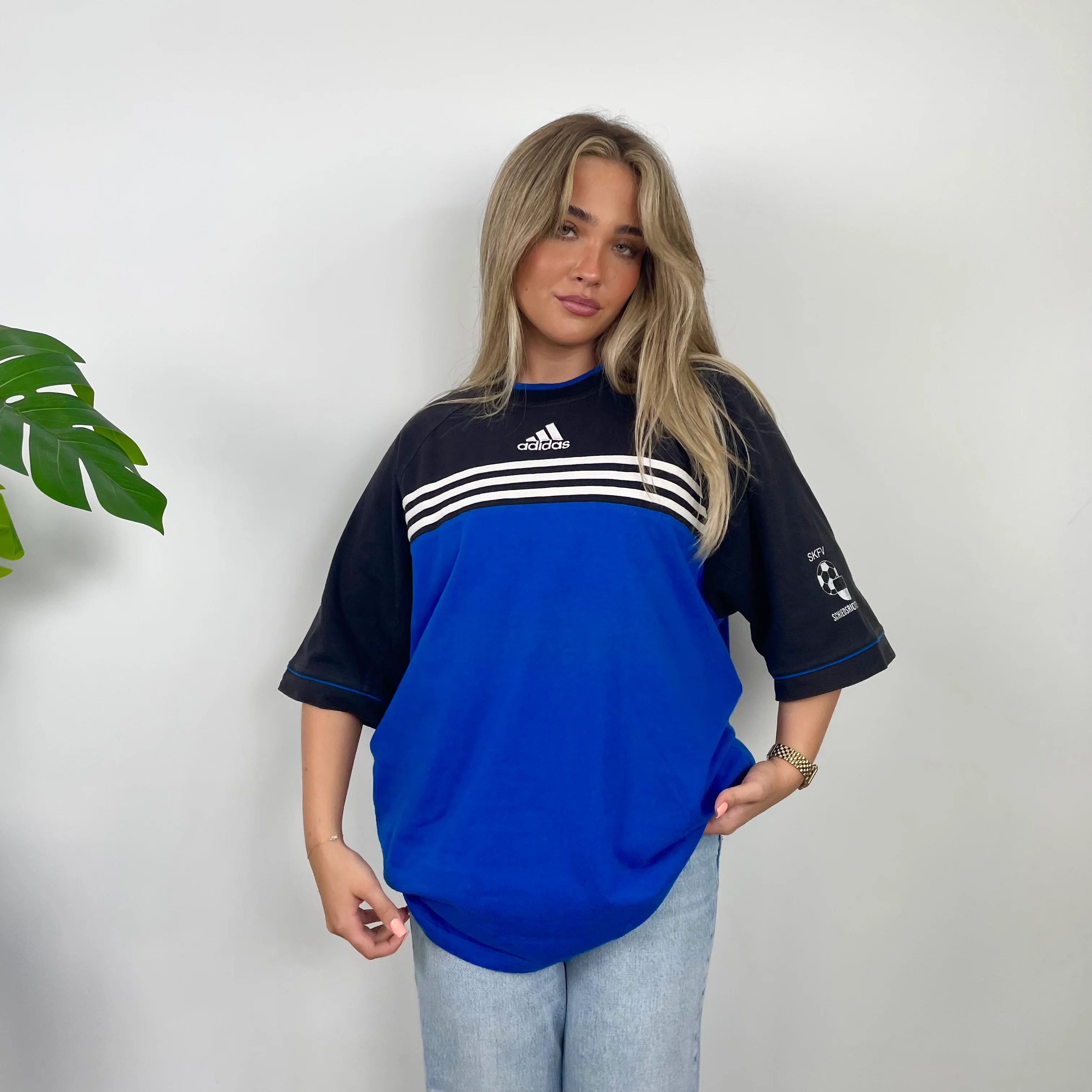 Adidas RARE Black & Blue Embroidered Spell Out T Shirt (XL) - Image 4