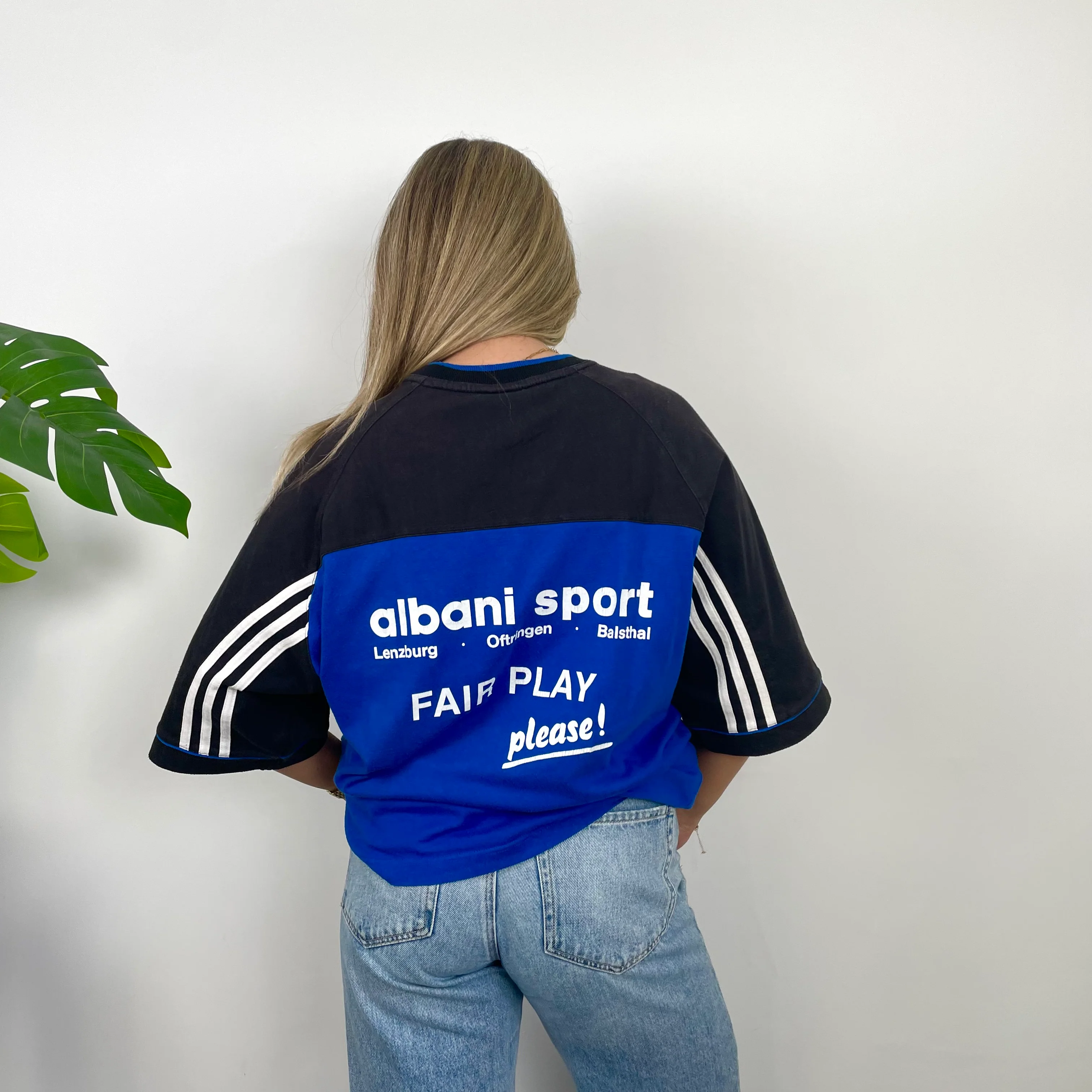 Adidas RARE Black & Blue Embroidered Spell Out T Shirt (XL) - Image 6