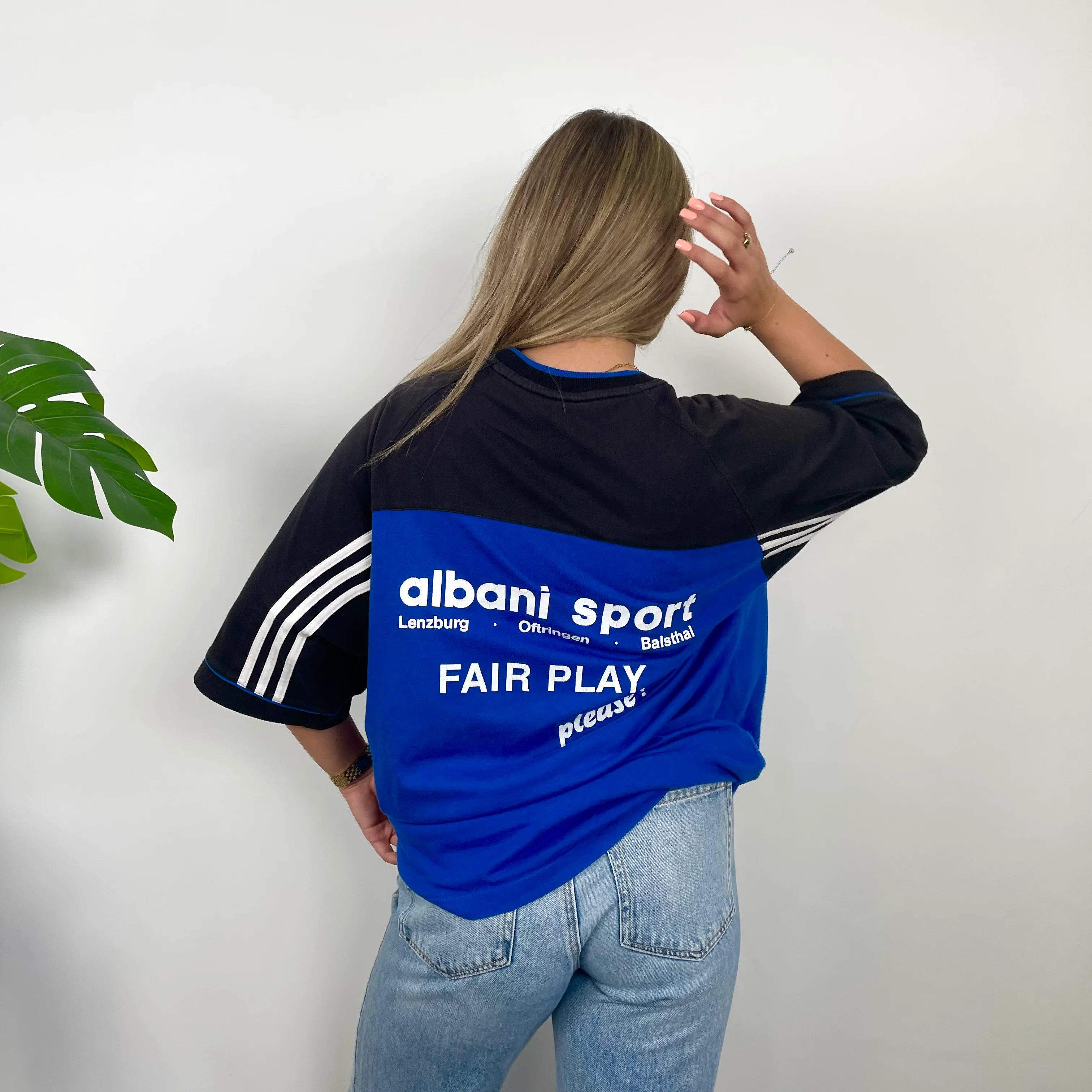 Adidas RARE Black & Blue Embroidered Spell Out T Shirt (XL) - Image 7