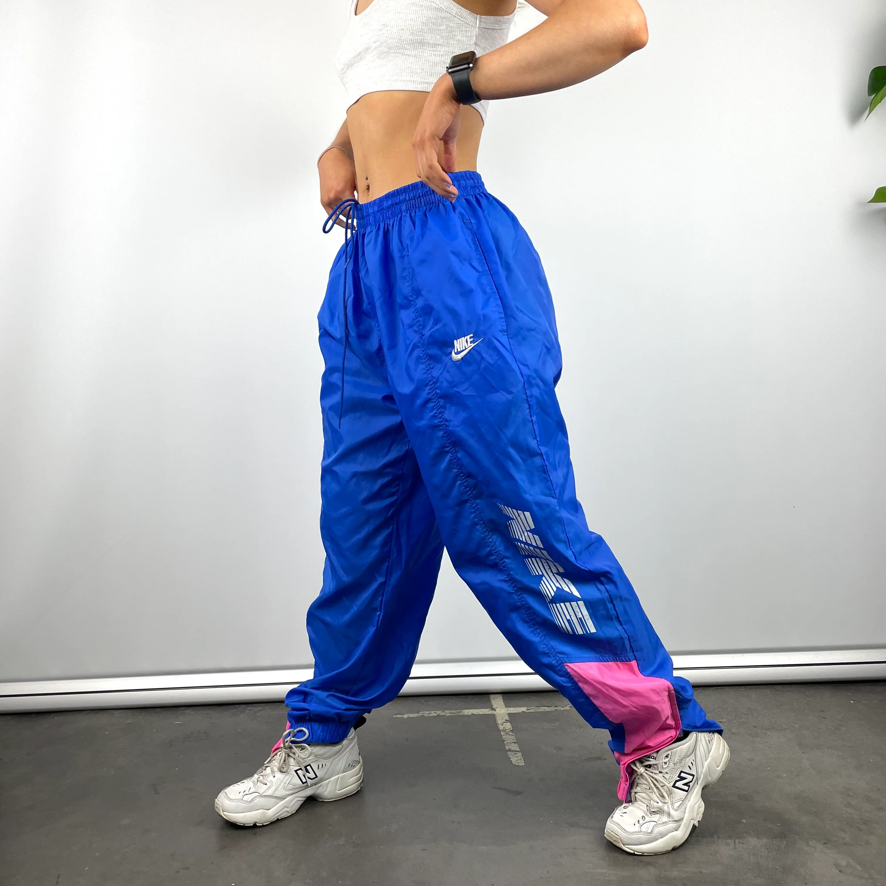 Nike Blue Embroidered Spell Out Track Pants (L) - Image 2