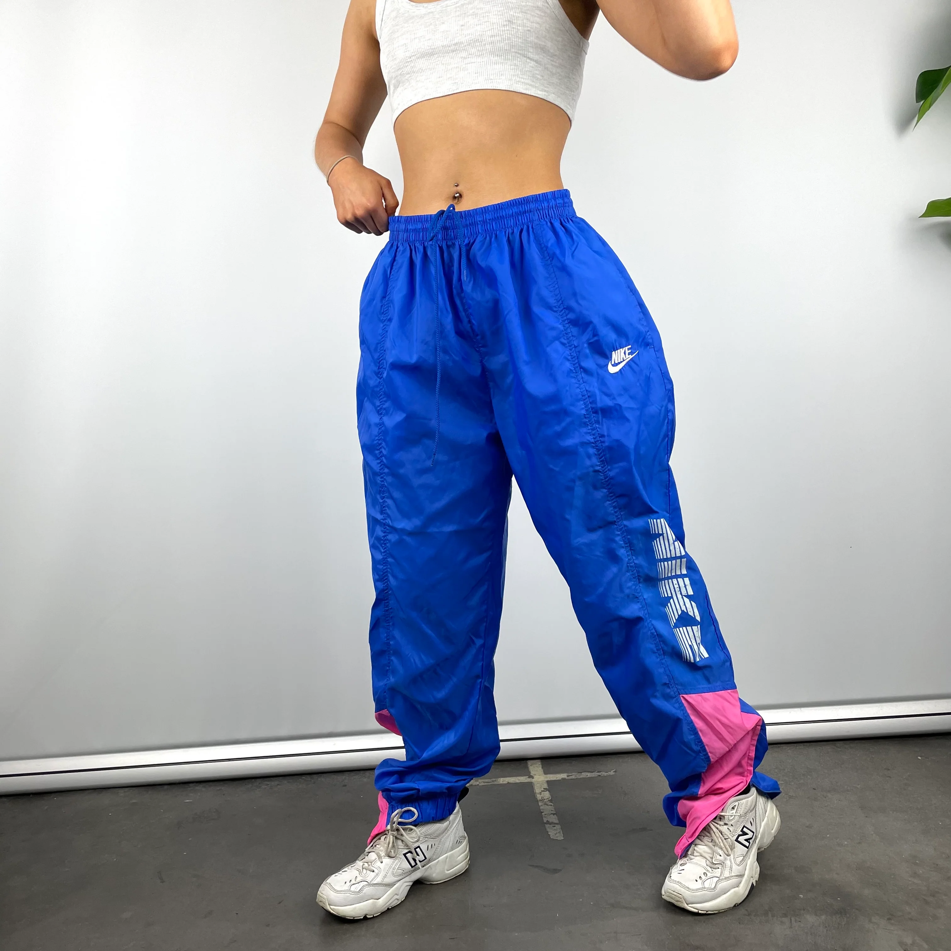 Nike Blue Embroidered Spell Out Track Pants (L) - Image 3