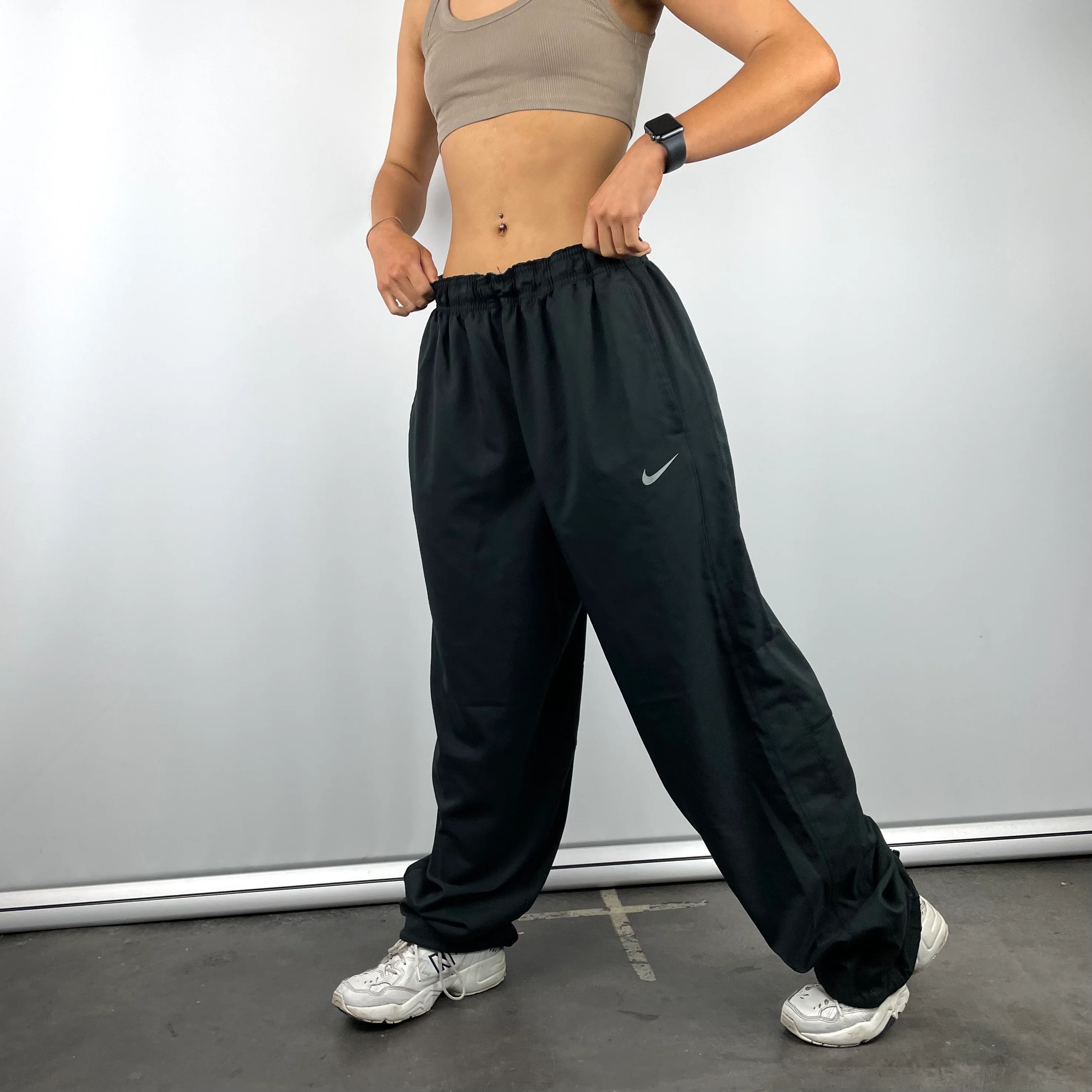 Nike Black Swoosh Track Pants (L) - Image 2