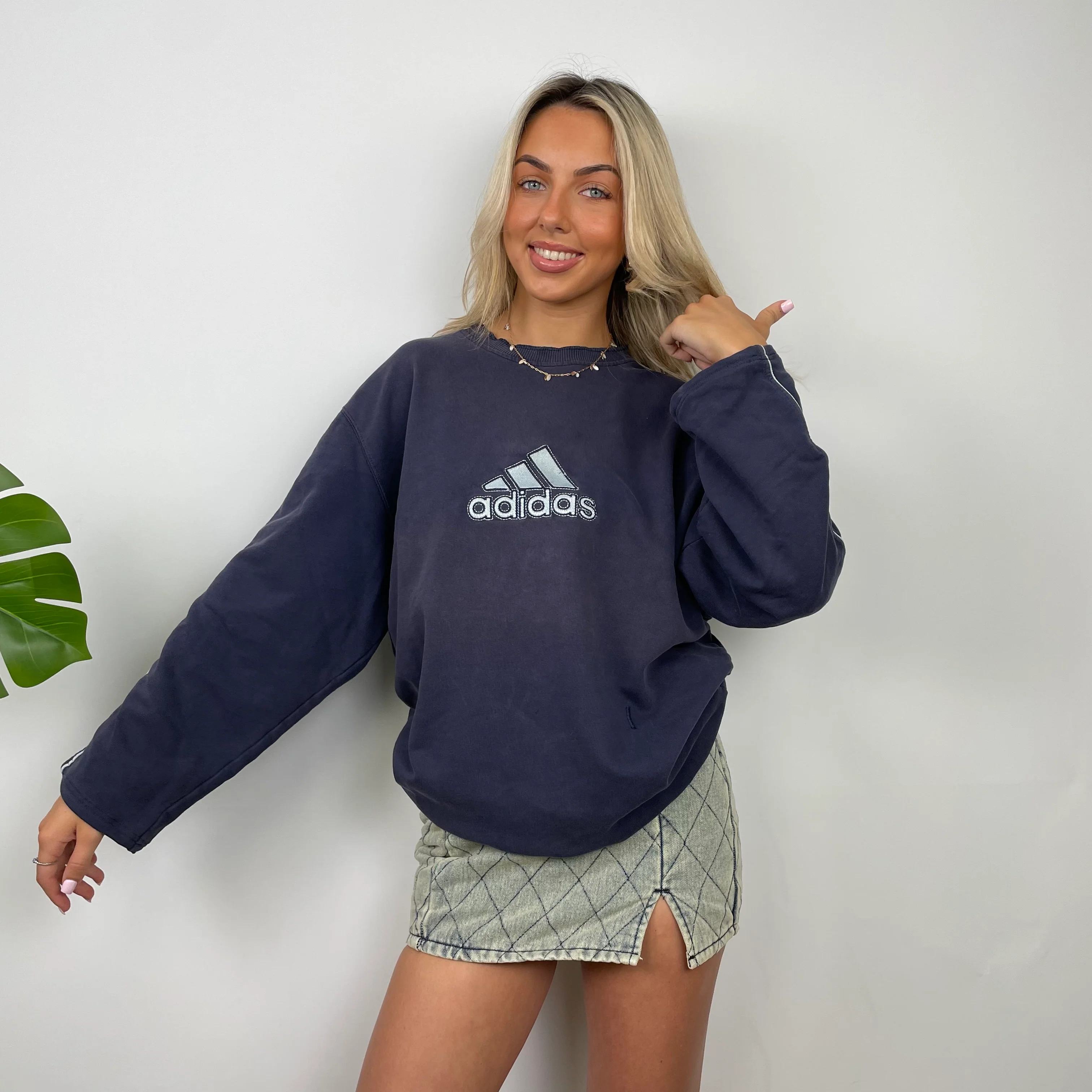 Adidas Navy Embroidered Spell Out Sweatshirt (L) - Image 2