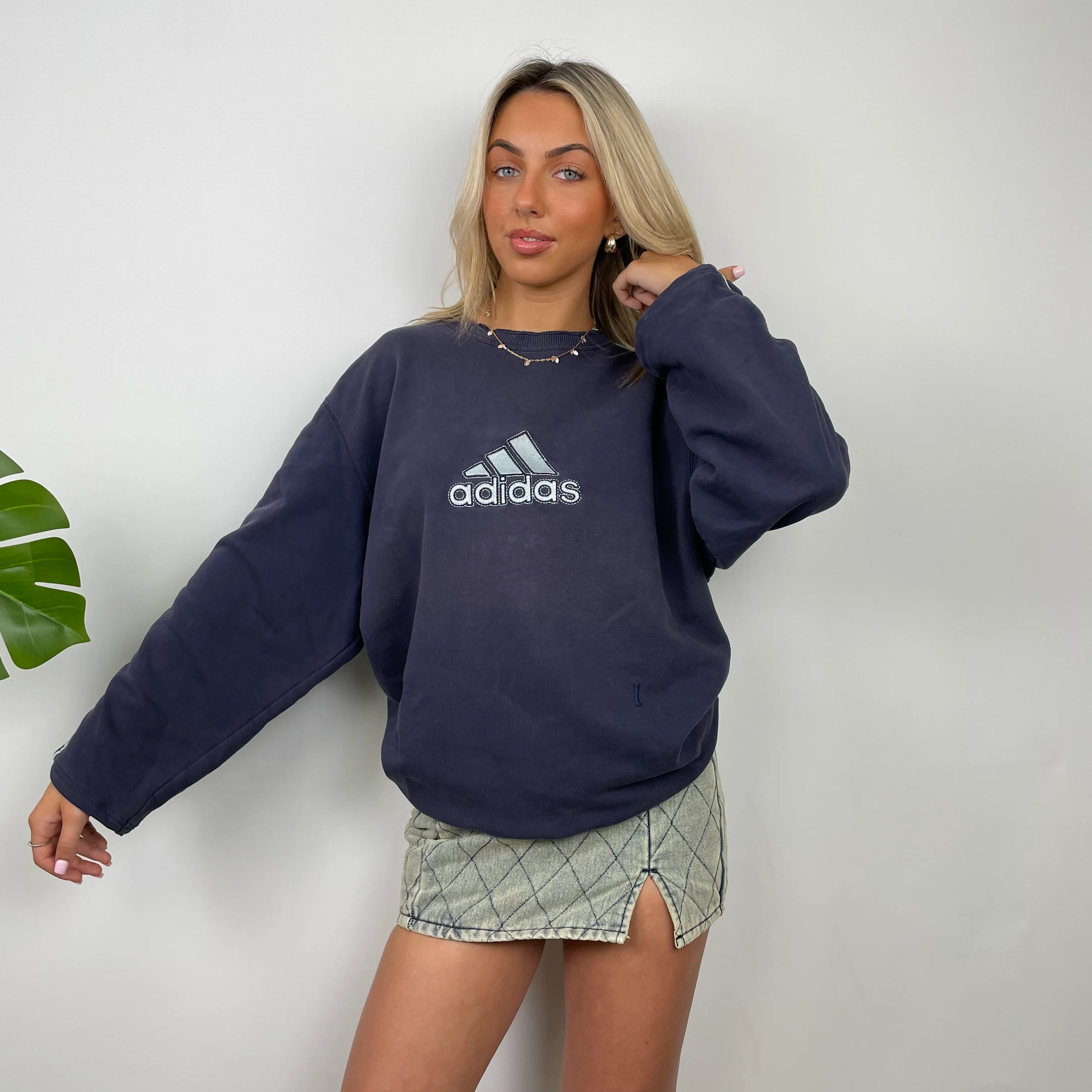 Adidas Navy Embroidered Spell Out Sweatshirt (L) - Image 5