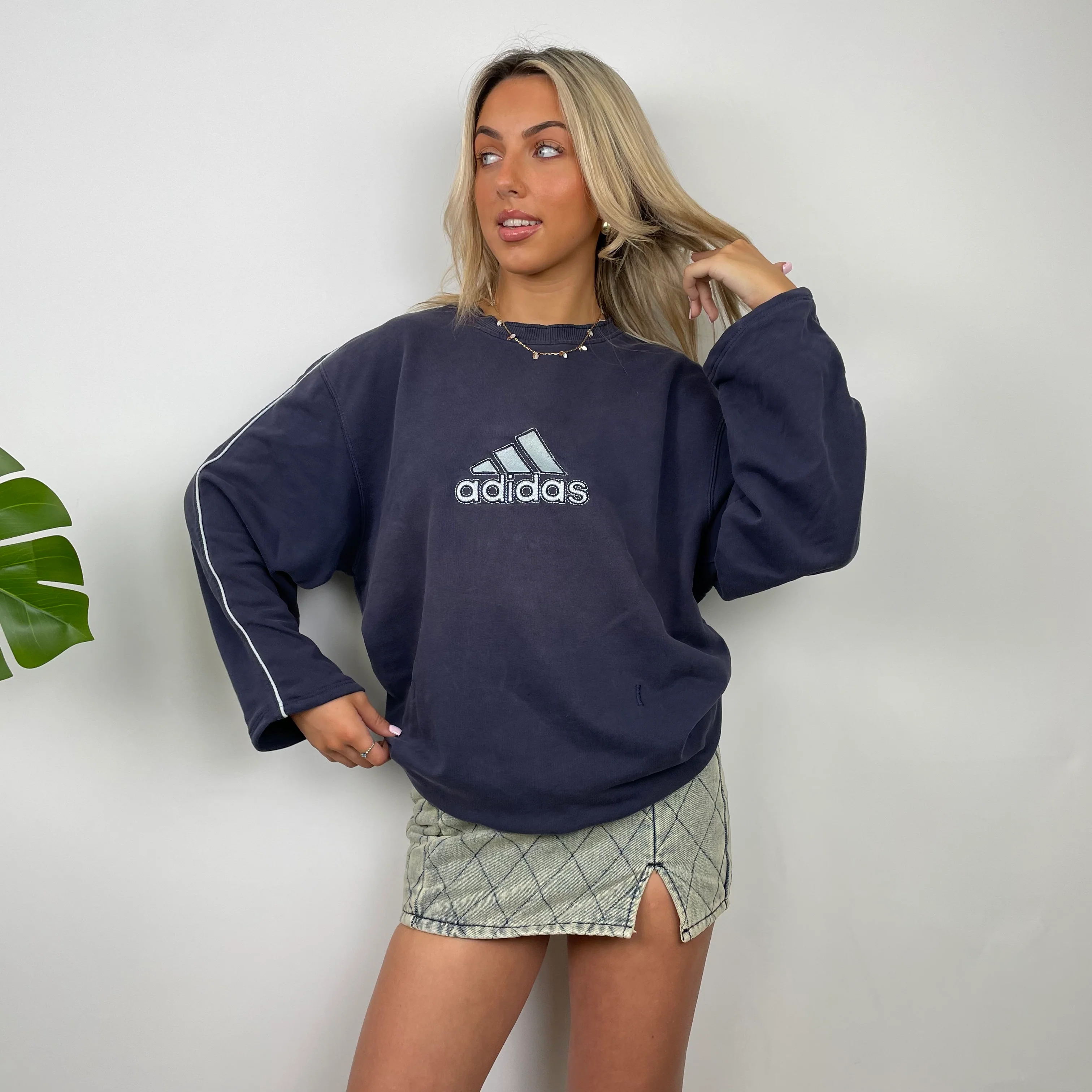 Adidas Navy Embroidered Spell Out Sweatshirt (L) - Image 6
