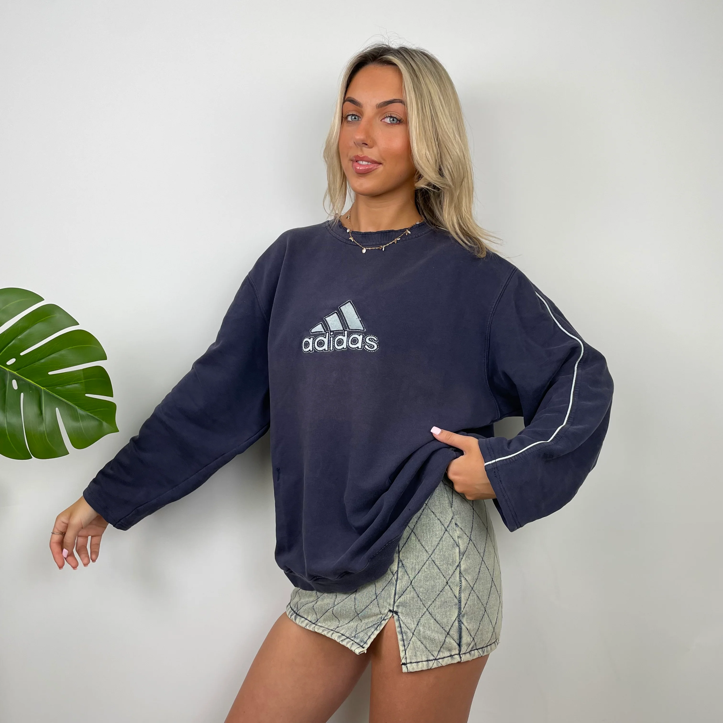 Adidas Navy Embroidered Spell Out Sweatshirt (L) - Image 8