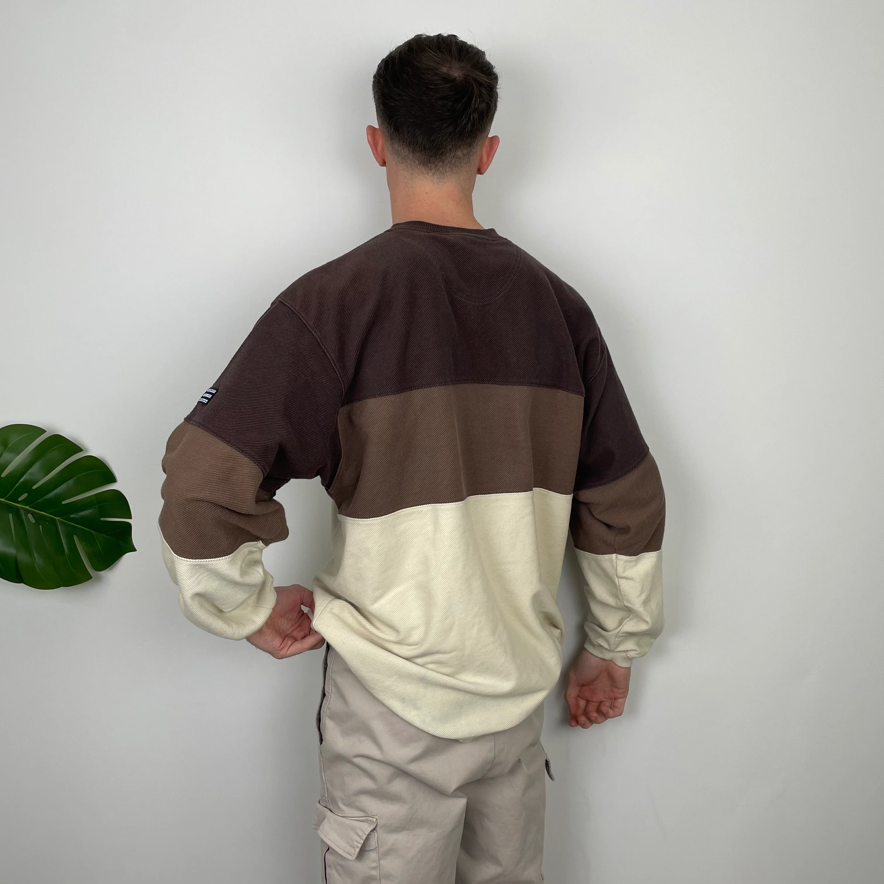 Adidas RARE Cream & Brown Colour Block Embroidered Spell Out Sweatshirt (XL) - Image 6