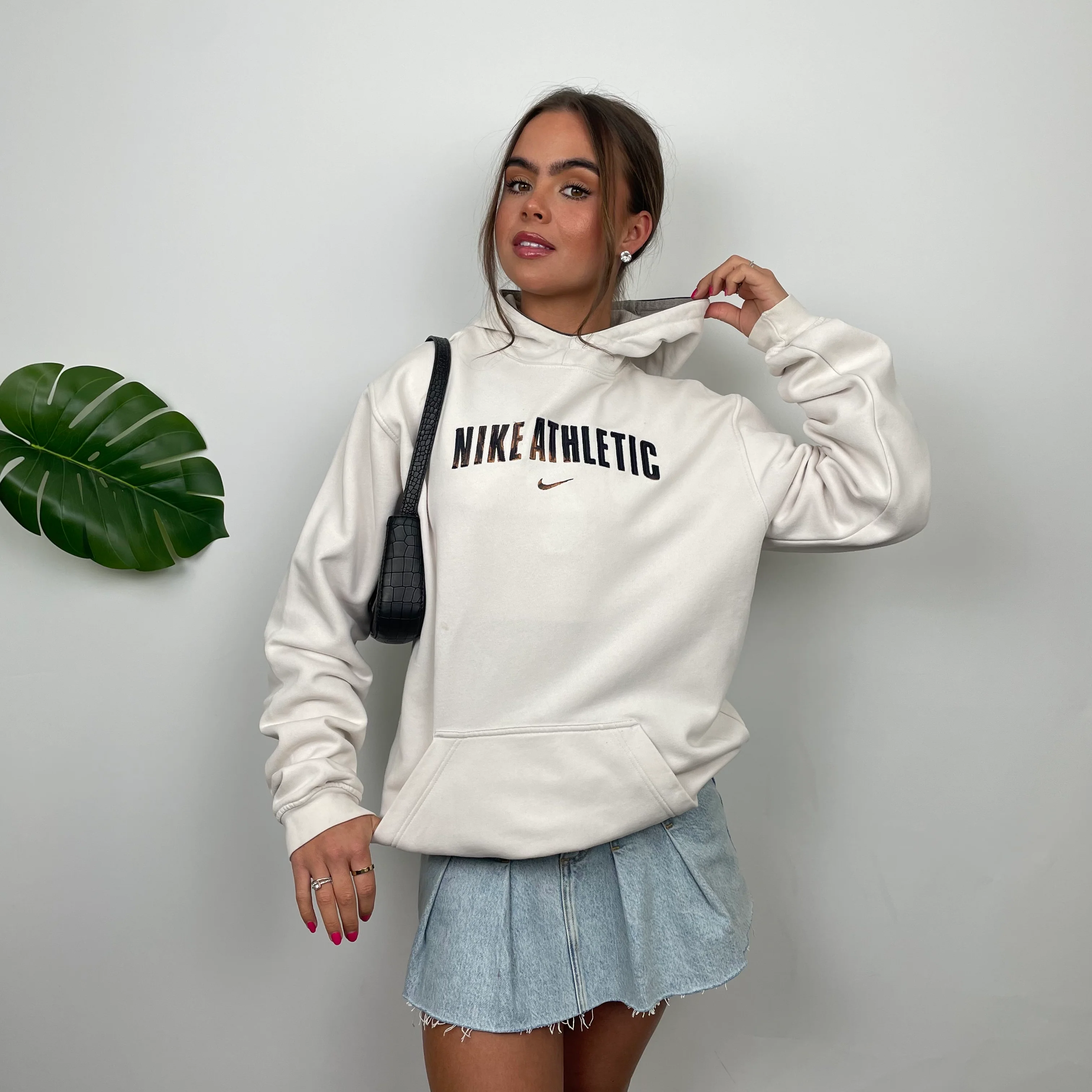 Nike Athletic White Embroidered Spell Out Hoodie (M) - Image 2