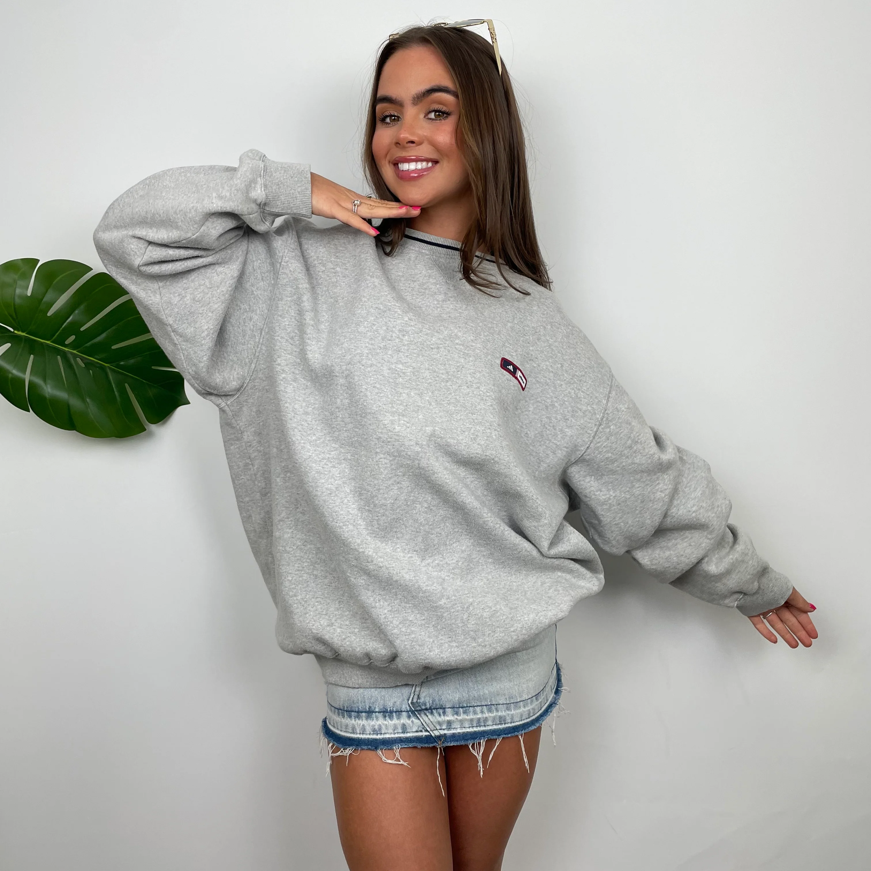 Adidas Grey Embroidered Spell Out Sweatshirt (L) - Image 6