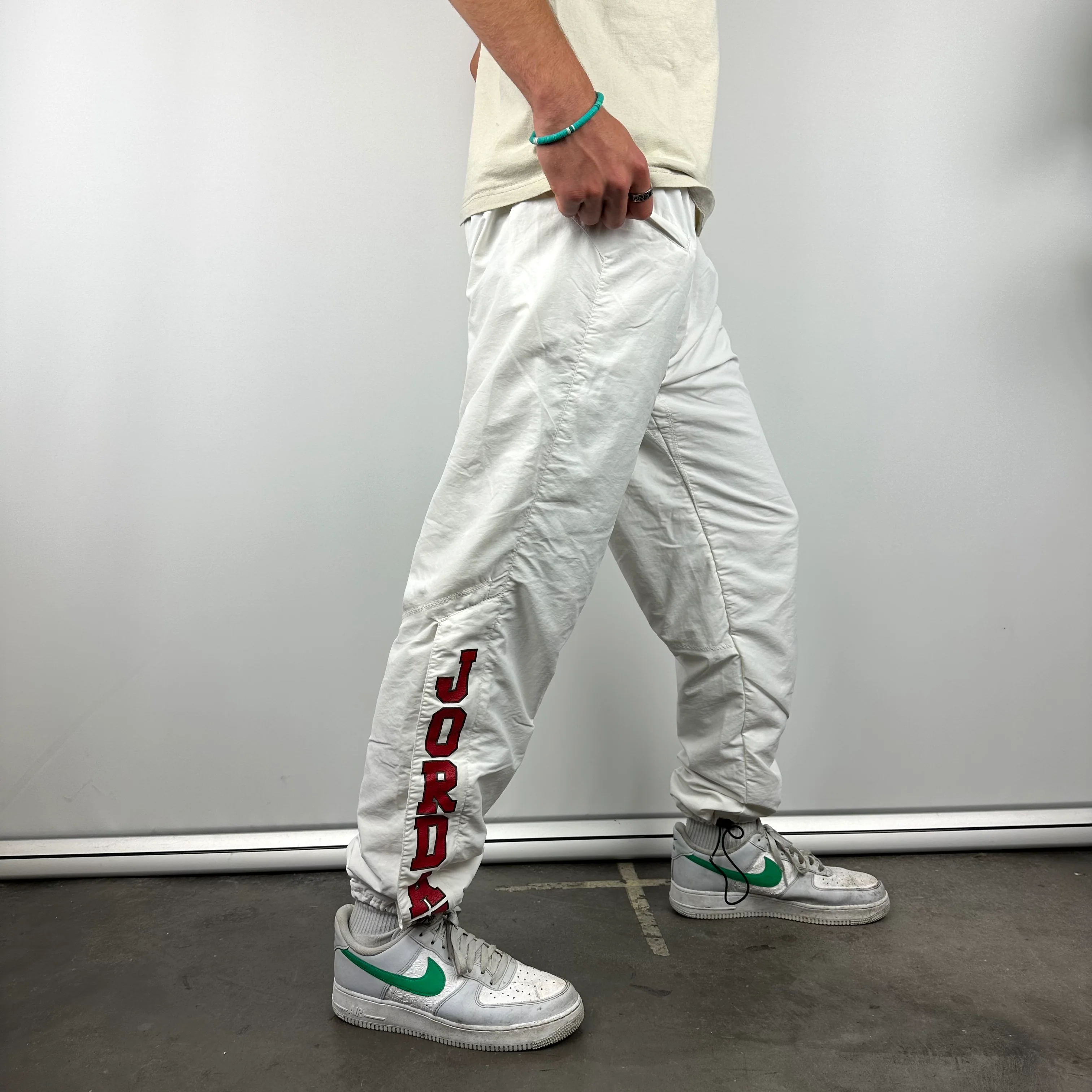 Nike Air Jordan White Spell Out Track Pants (L) - Image 3
