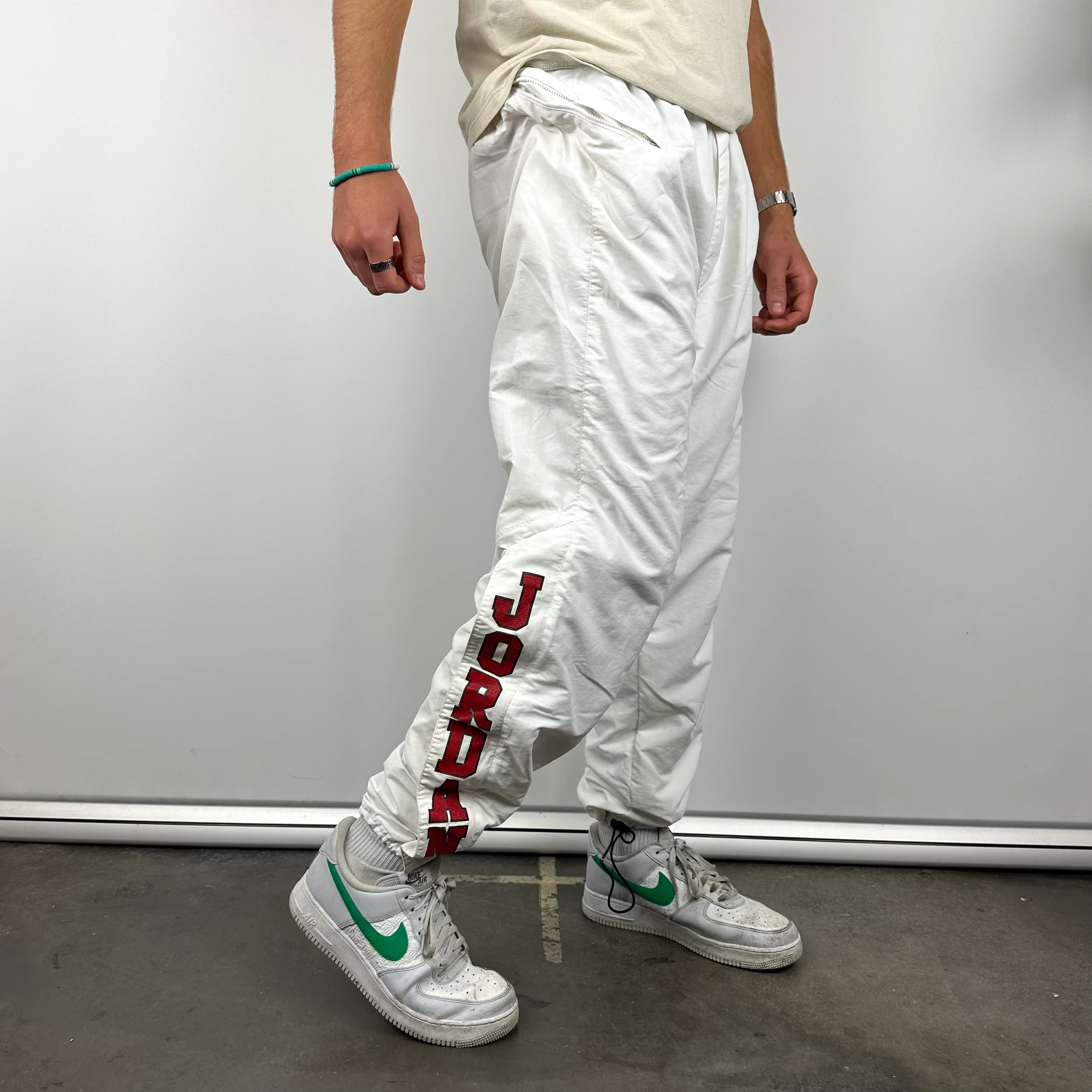 Nike Air Jordan White Spell Out Track Pants (L) - Image 5