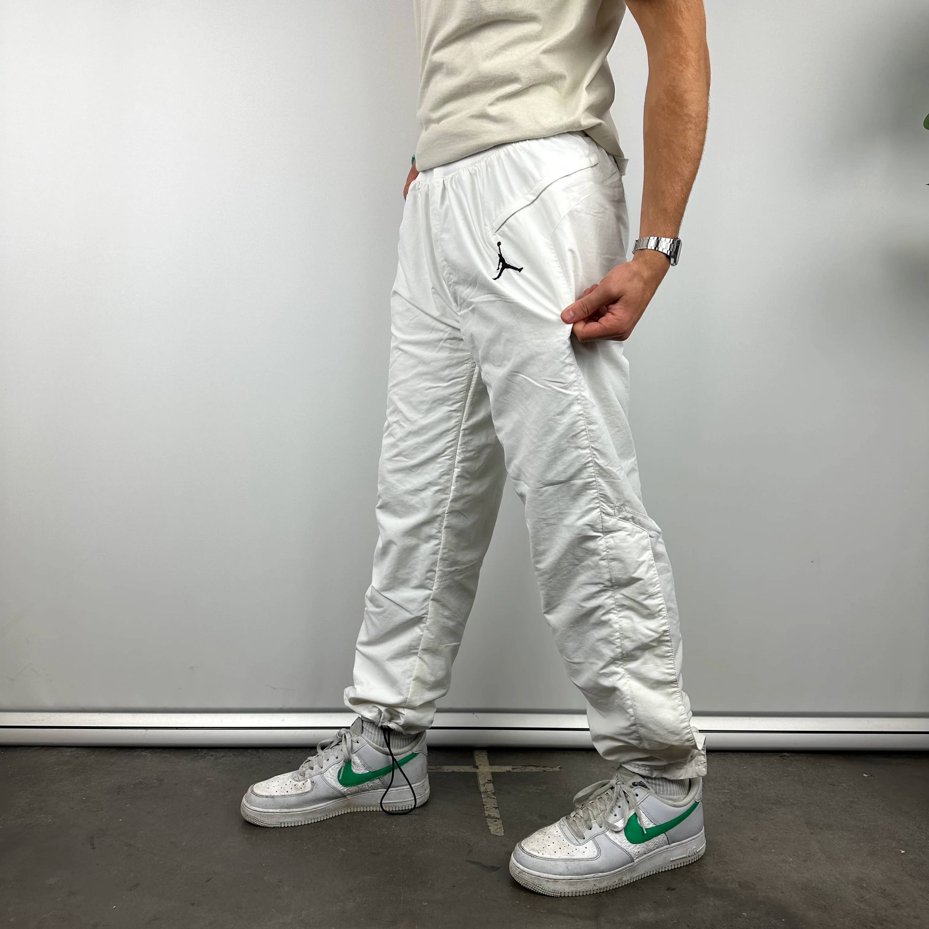 Nike Air Jordan White Spell Out Track Pants (L) - Image 6