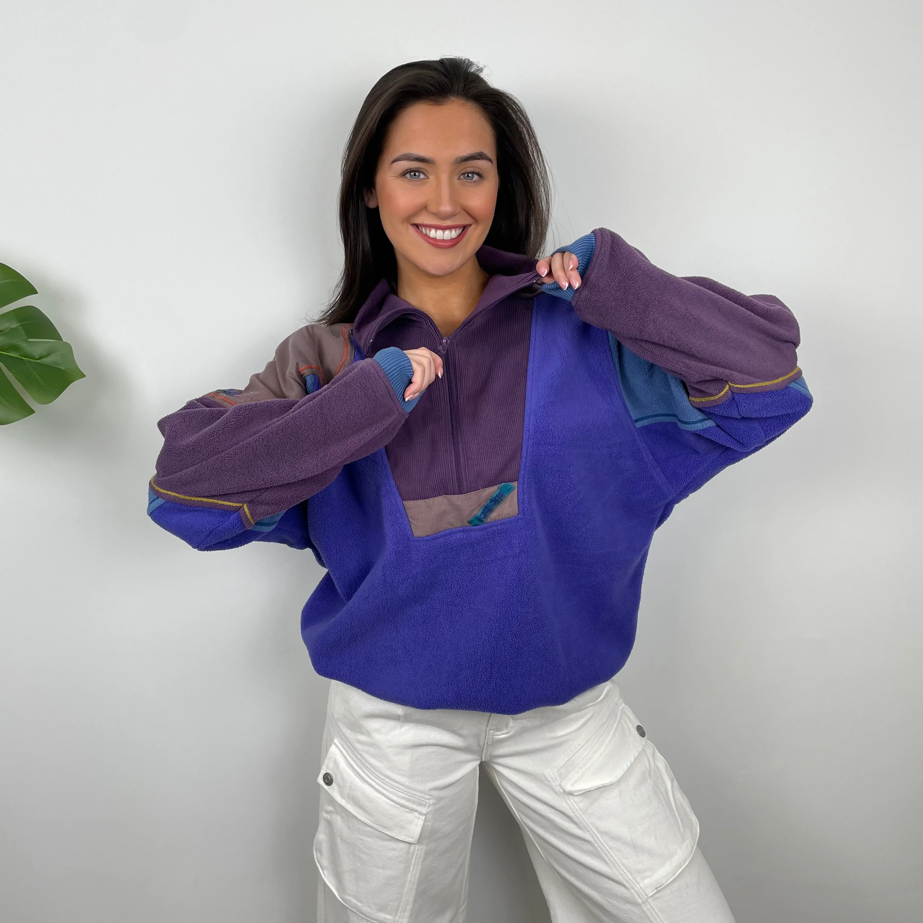 Adidas Colour Block Teddy Bear Quarter Zip Up Fleece (M) - Image 6