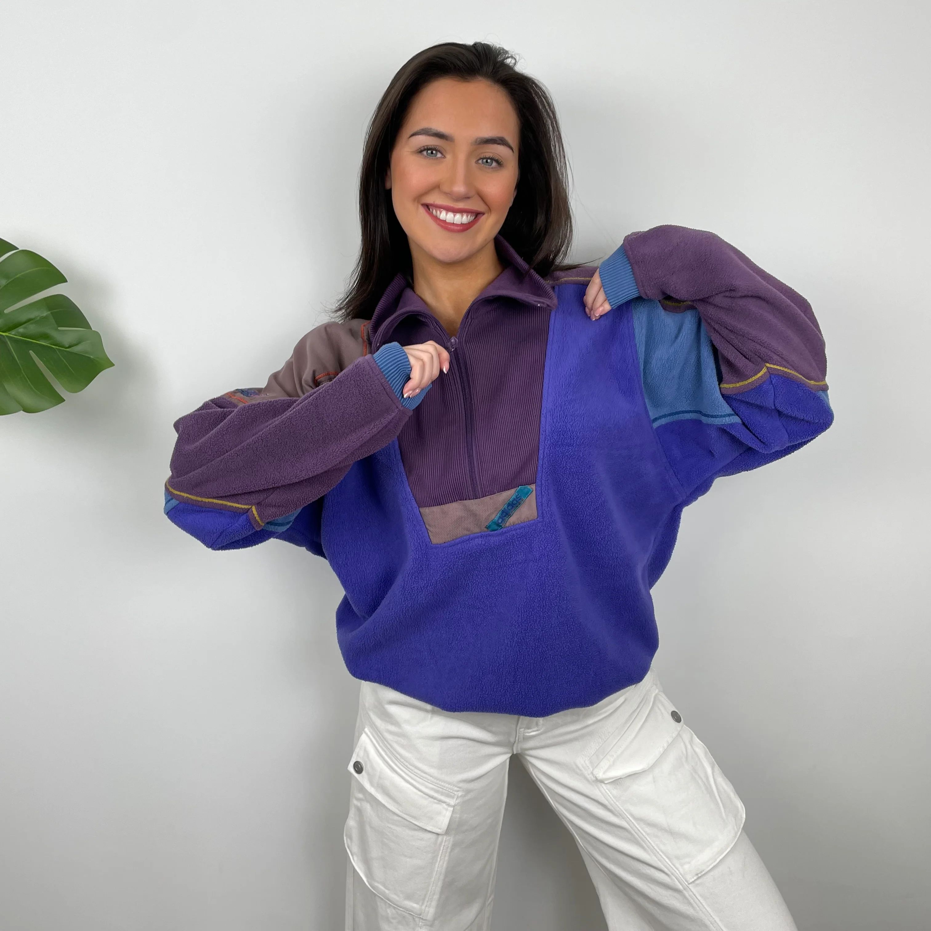 Adidas Colour Block Teddy Bear Quarter Zip Up Fleece (M) - Image 7