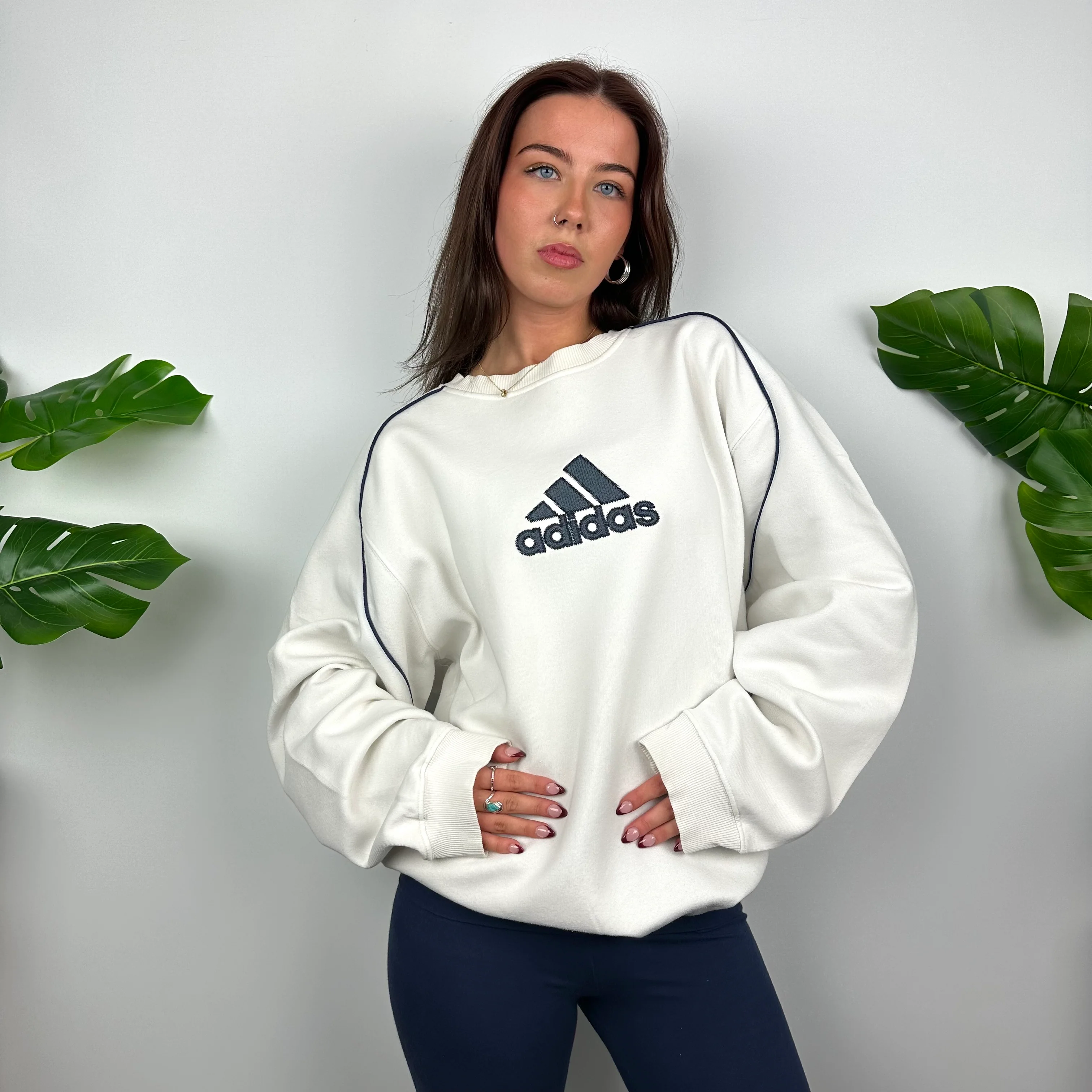 Adidas White Embroidered Spell Out Sweatshirt (L)