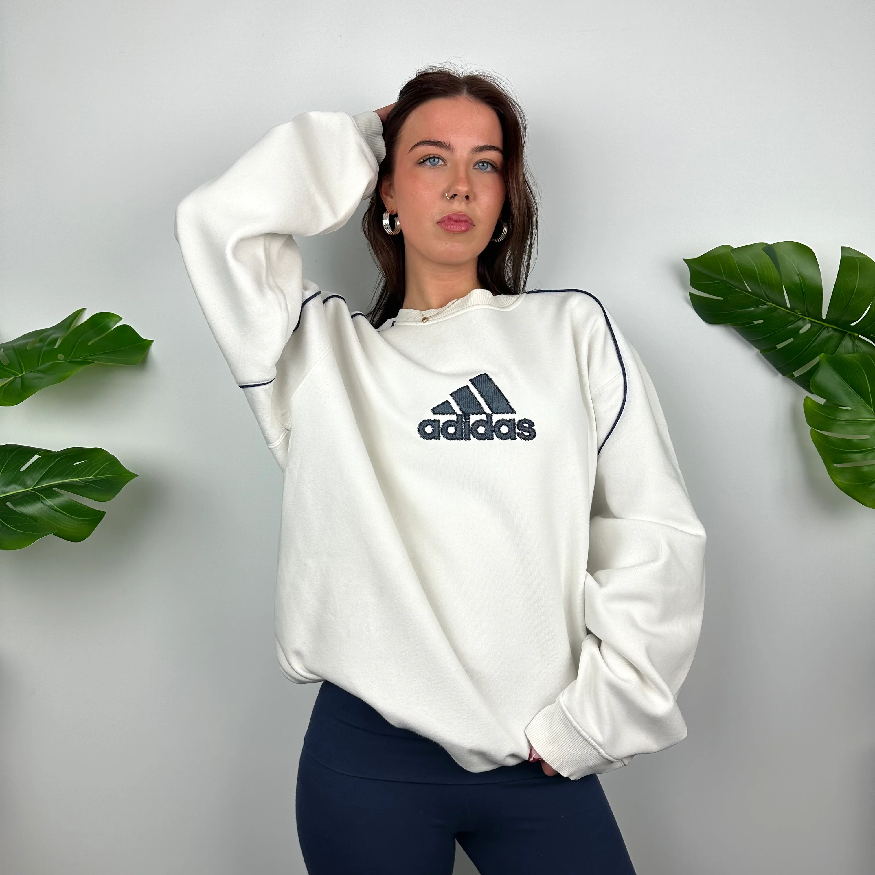 Adidas White Embroidered Spell Out Sweatshirt (L) - Image 2