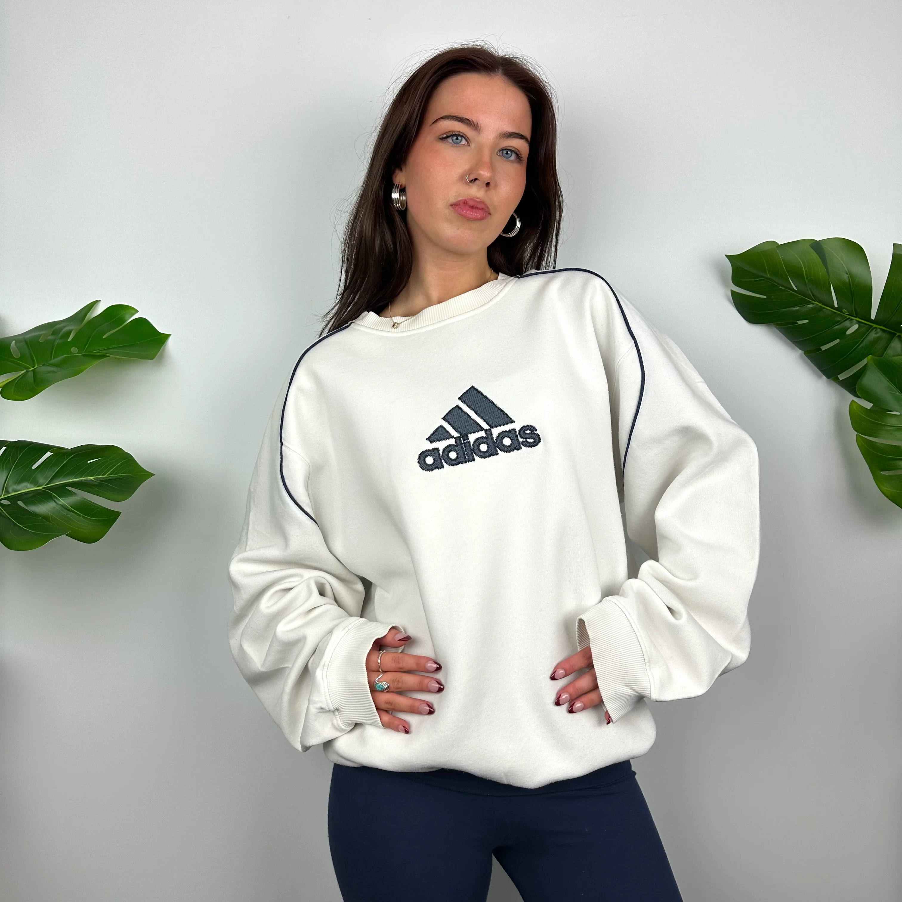 Adidas White Embroidered Spell Out Sweatshirt (L) - Image 3