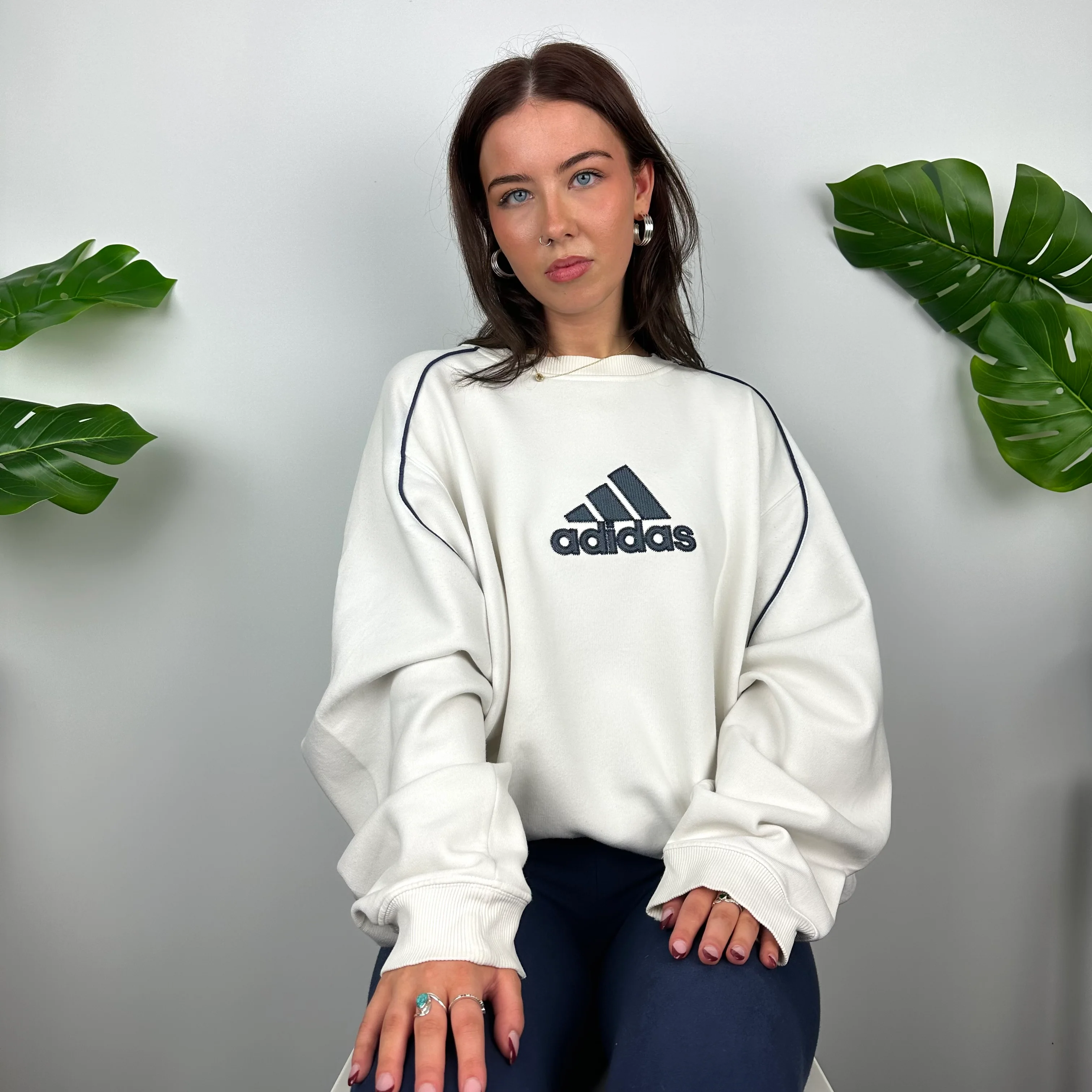 Adidas White Embroidered Spell Out Sweatshirt (L) - Image 5