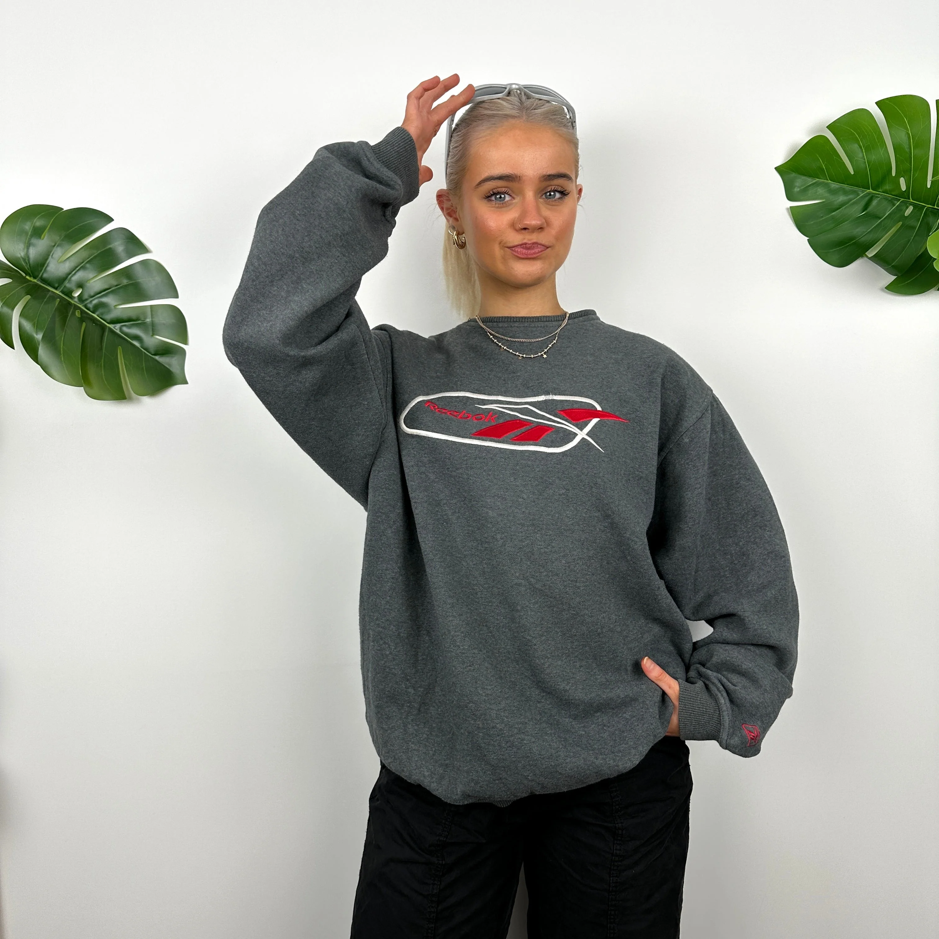 Reebok Grey Embroidered Logo Sweatshirt (XL) - Image 2