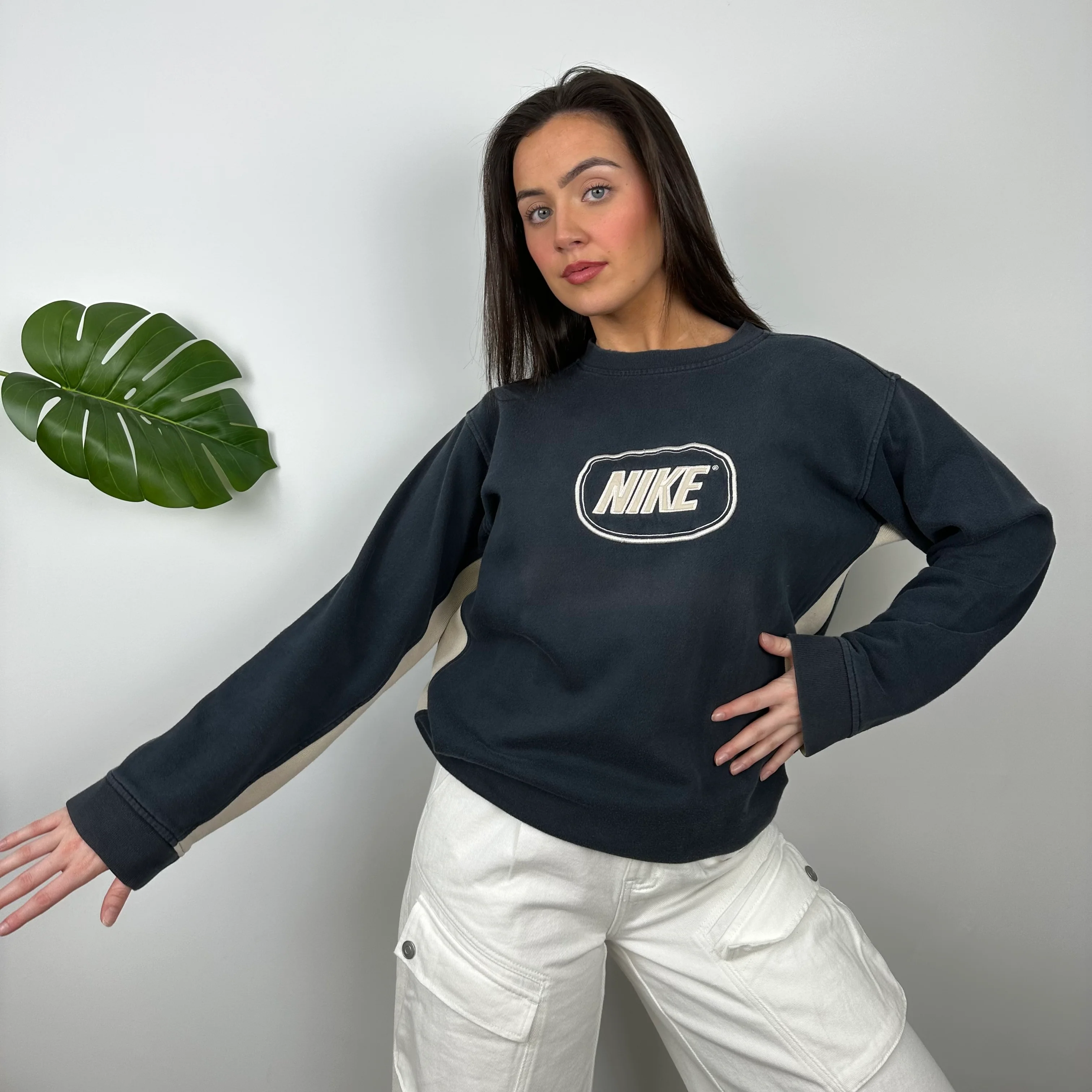 Nike Navy Embroidered Spell Out Sweatshirt (M) - Image 2