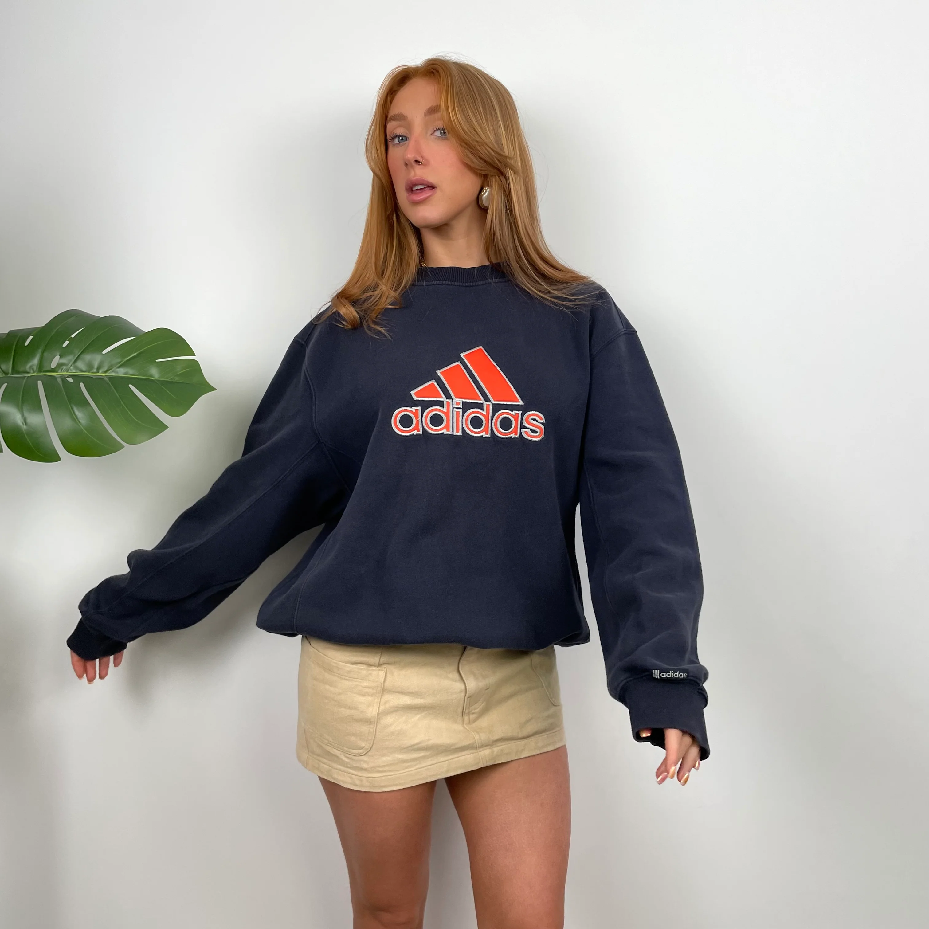 Adidas Navy Embroidered Spell Out Sweatshirt (M) - Image 3