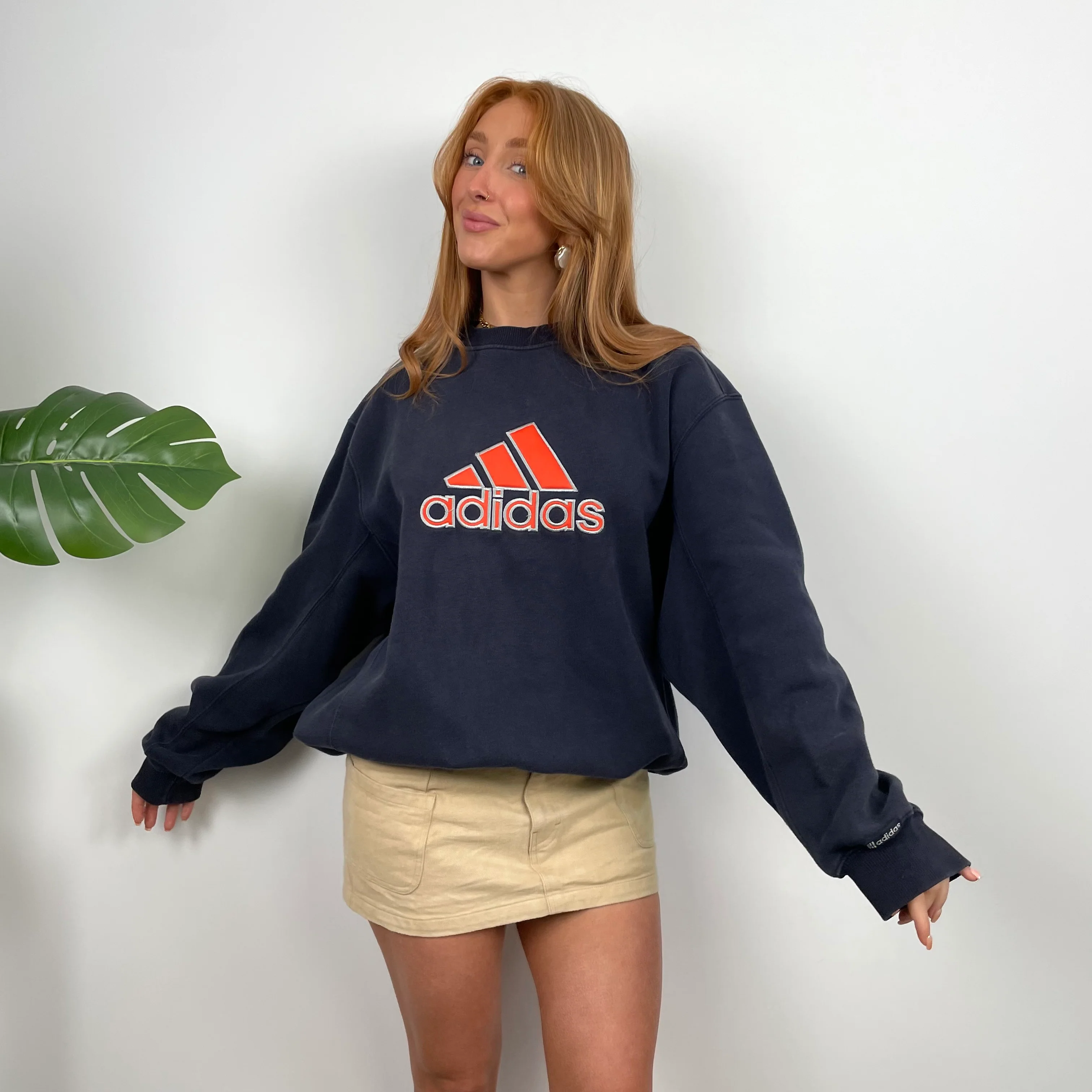 Adidas Navy Embroidered Spell Out Sweatshirt (M) - Image 4