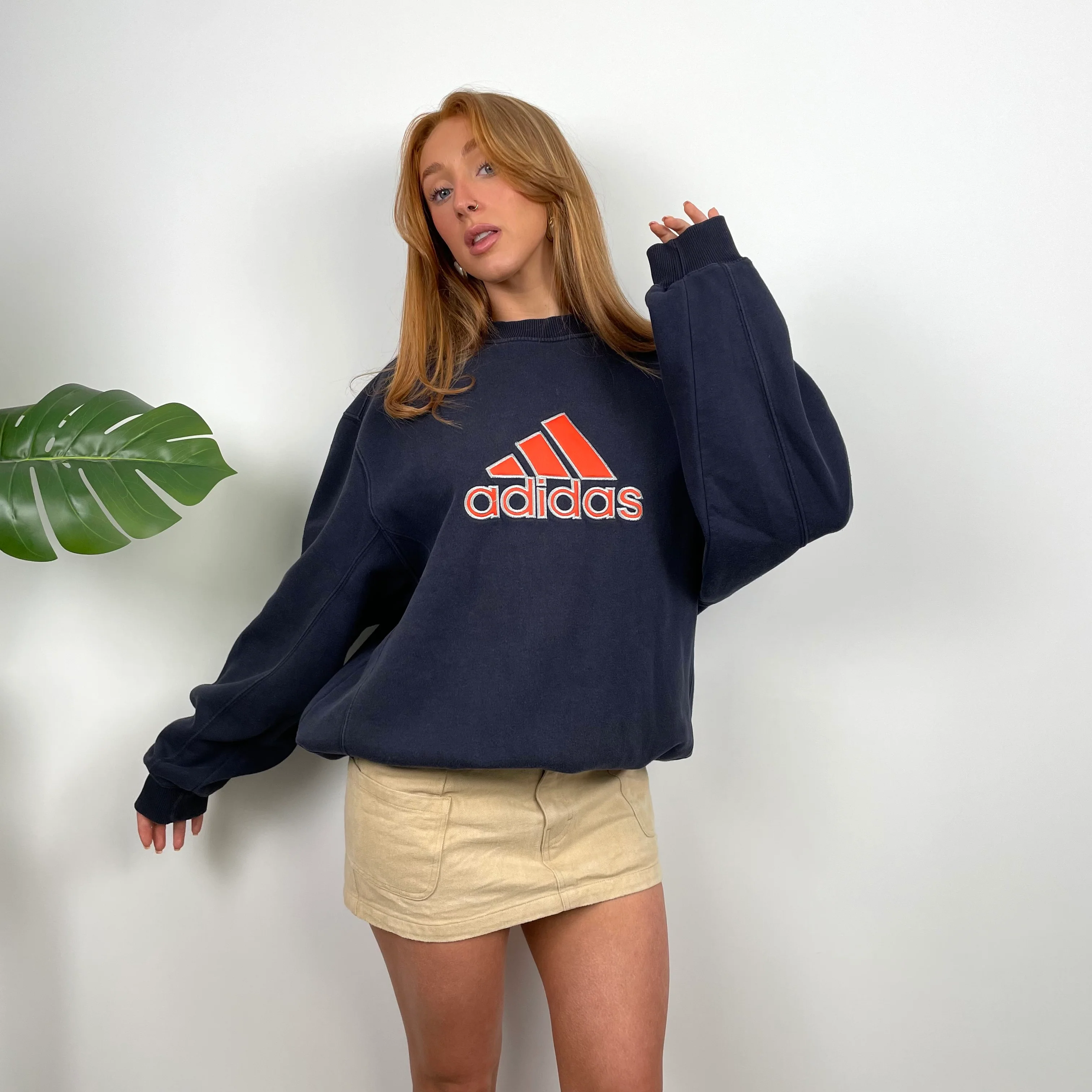 Adidas Navy Embroidered Spell Out Sweatshirt (M) - Image 5